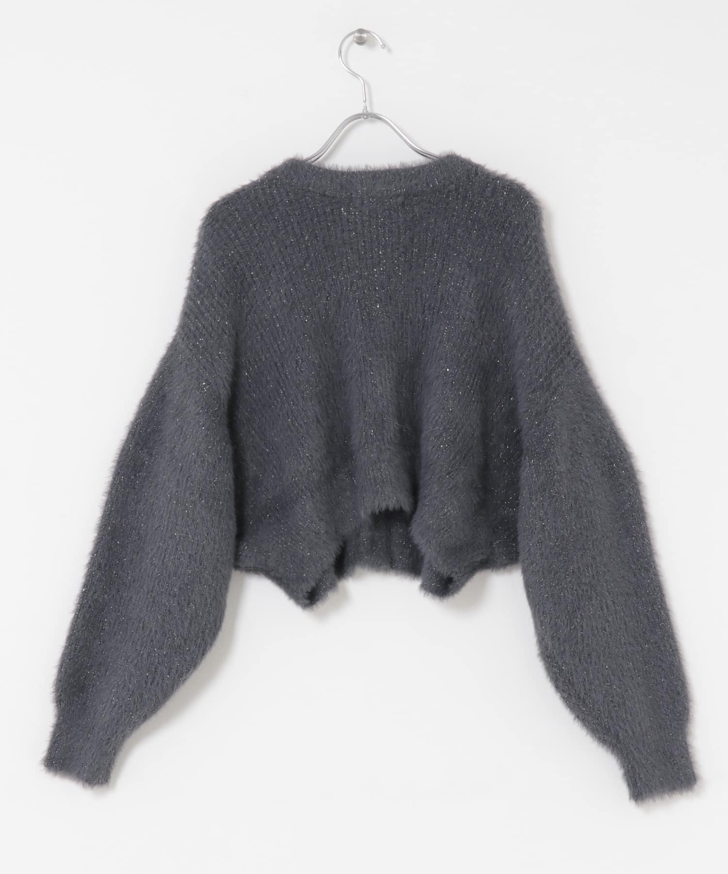 『一部WEB限定カラー』ラメシャギークロップドカーディガン CHARCOAL one