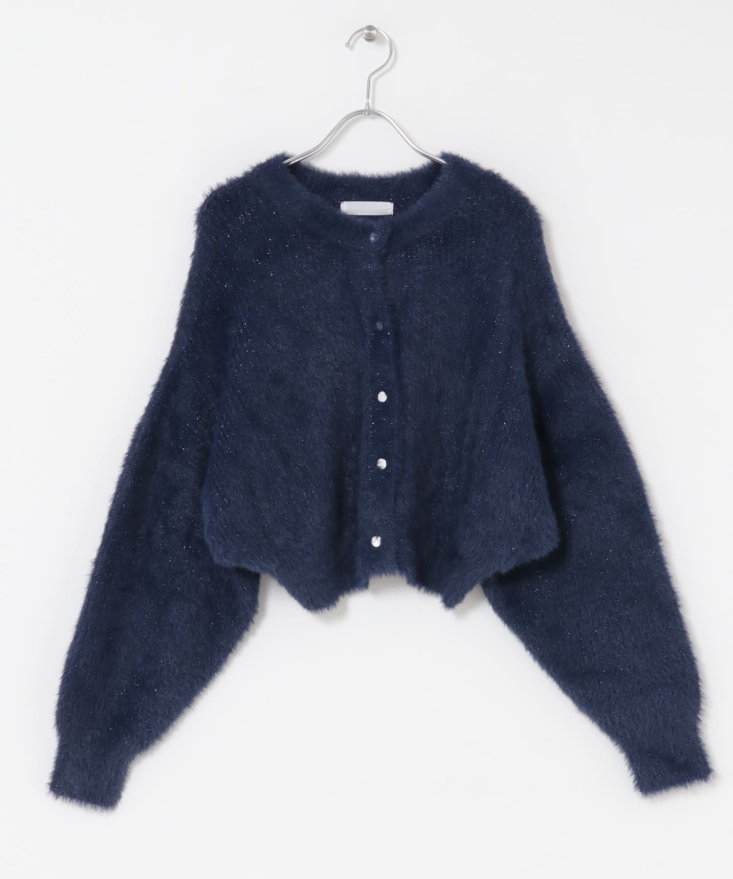 『一部WEB限定カラー』ラメシャギークロップドカーディガン NAVY one
