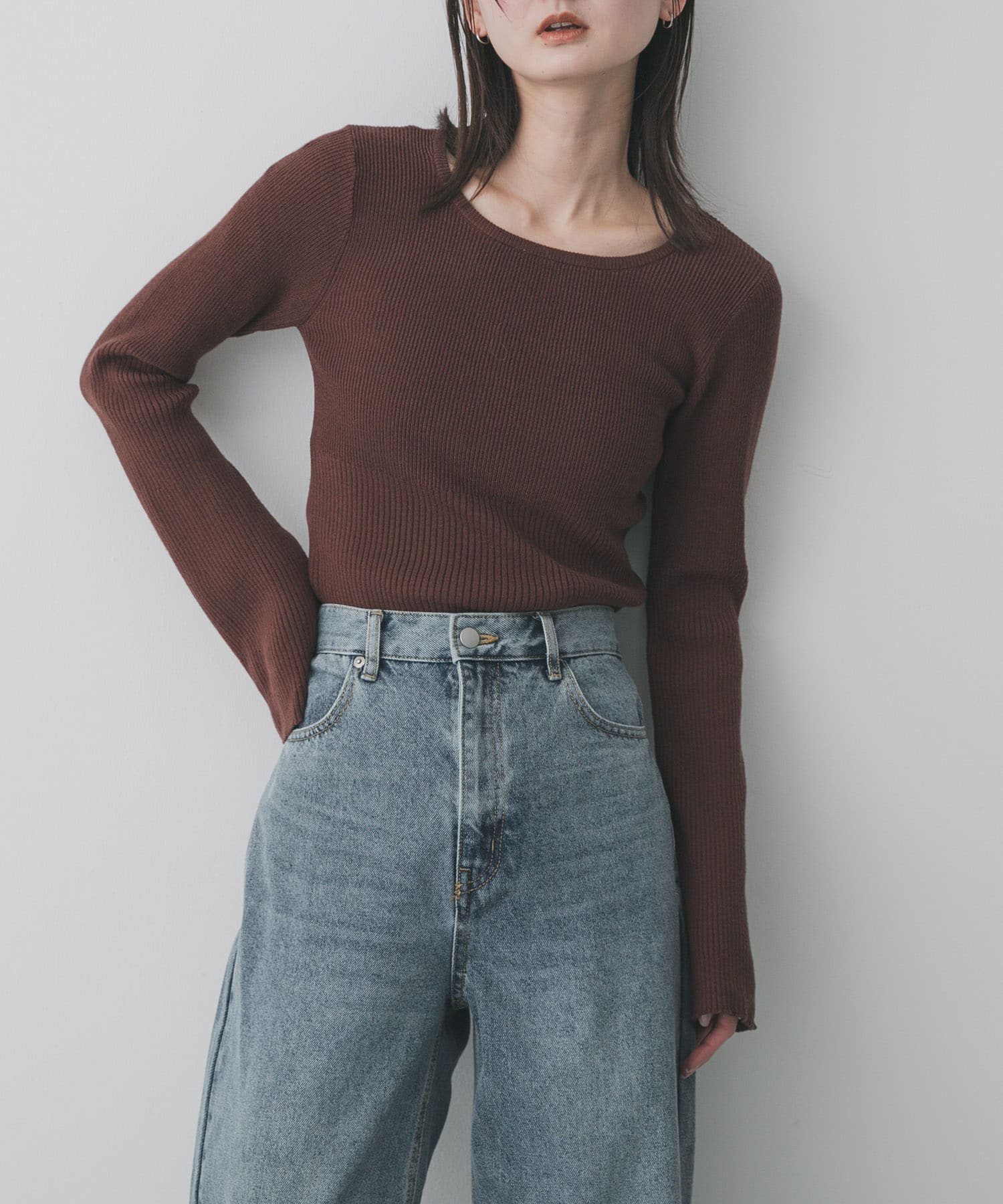 WEB限定』2WAYストレッチラウンドネックセーター(one NAVY): トップス