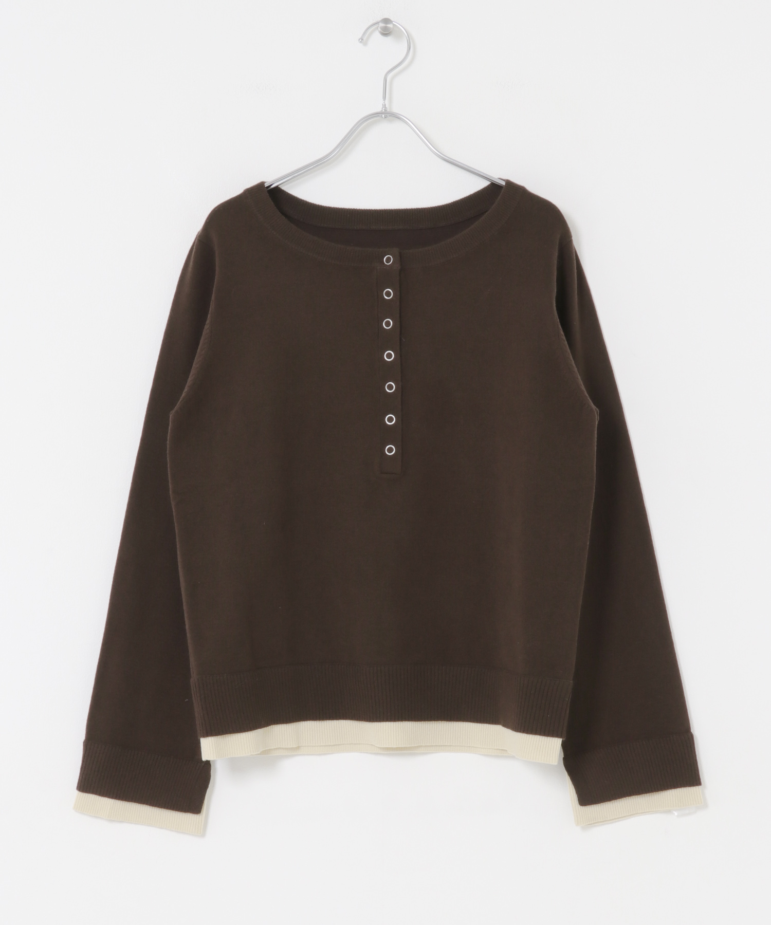 ヘンリーネックレイヤードセーター BRN×BEG One