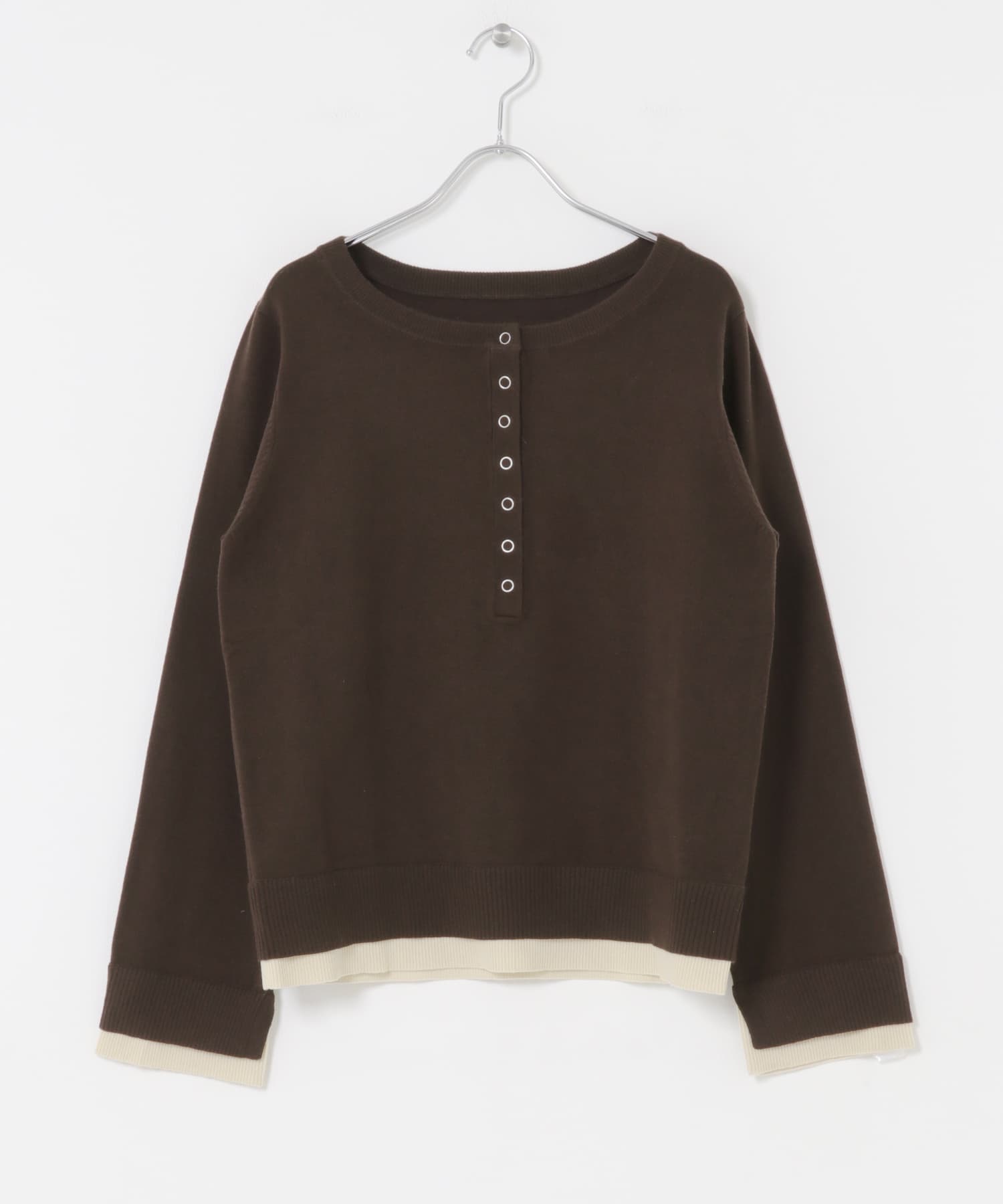 ヘンリーネックレイヤードセーター BRN×BEG One