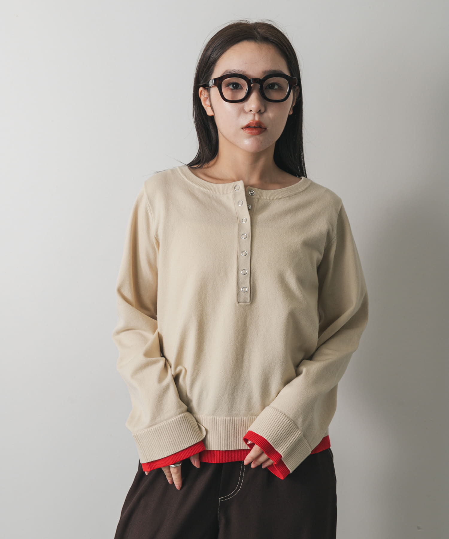 ヘンリーネックレイヤードセーター