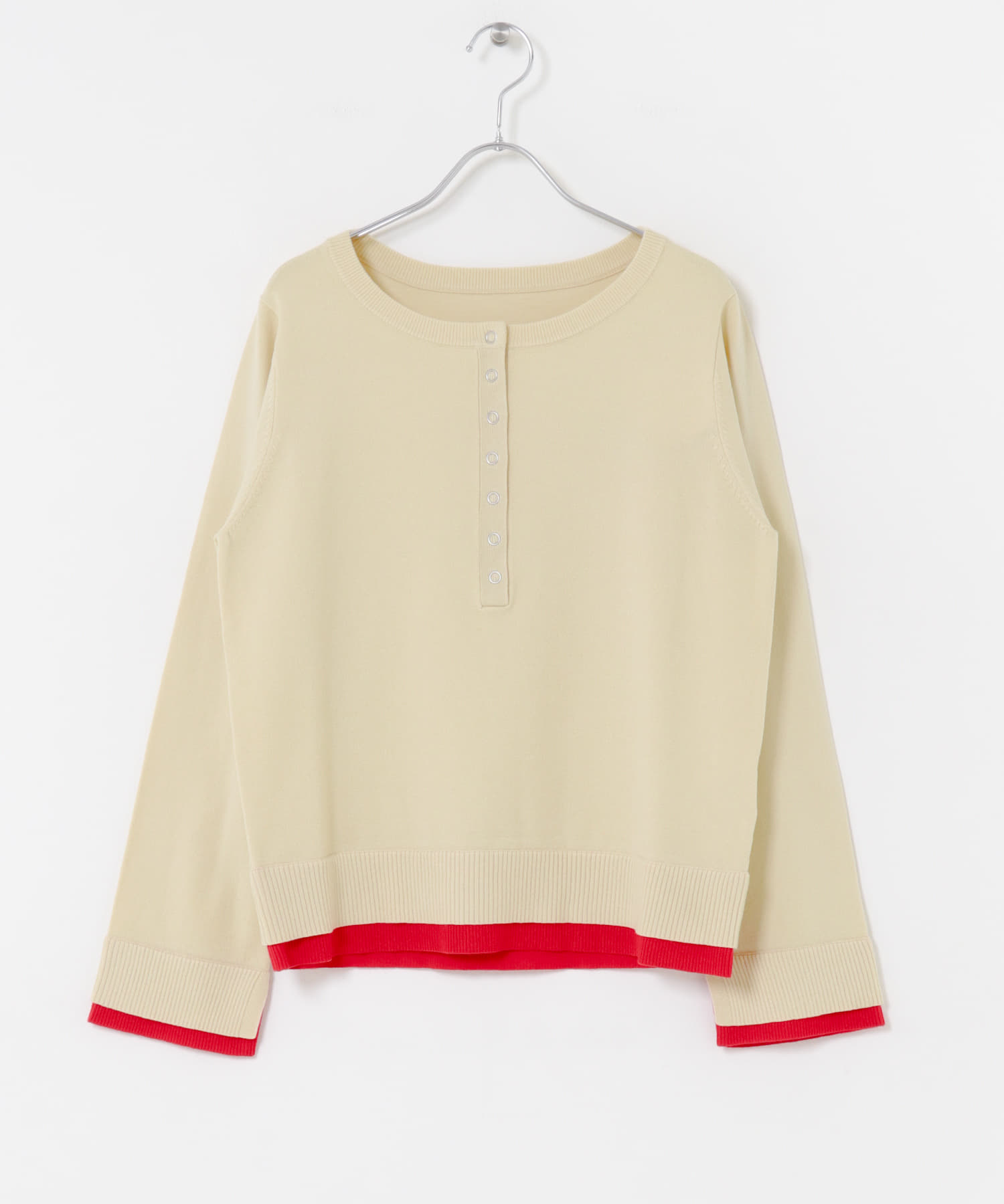 ヘンリーネックレイヤードセーター BEG×RED One