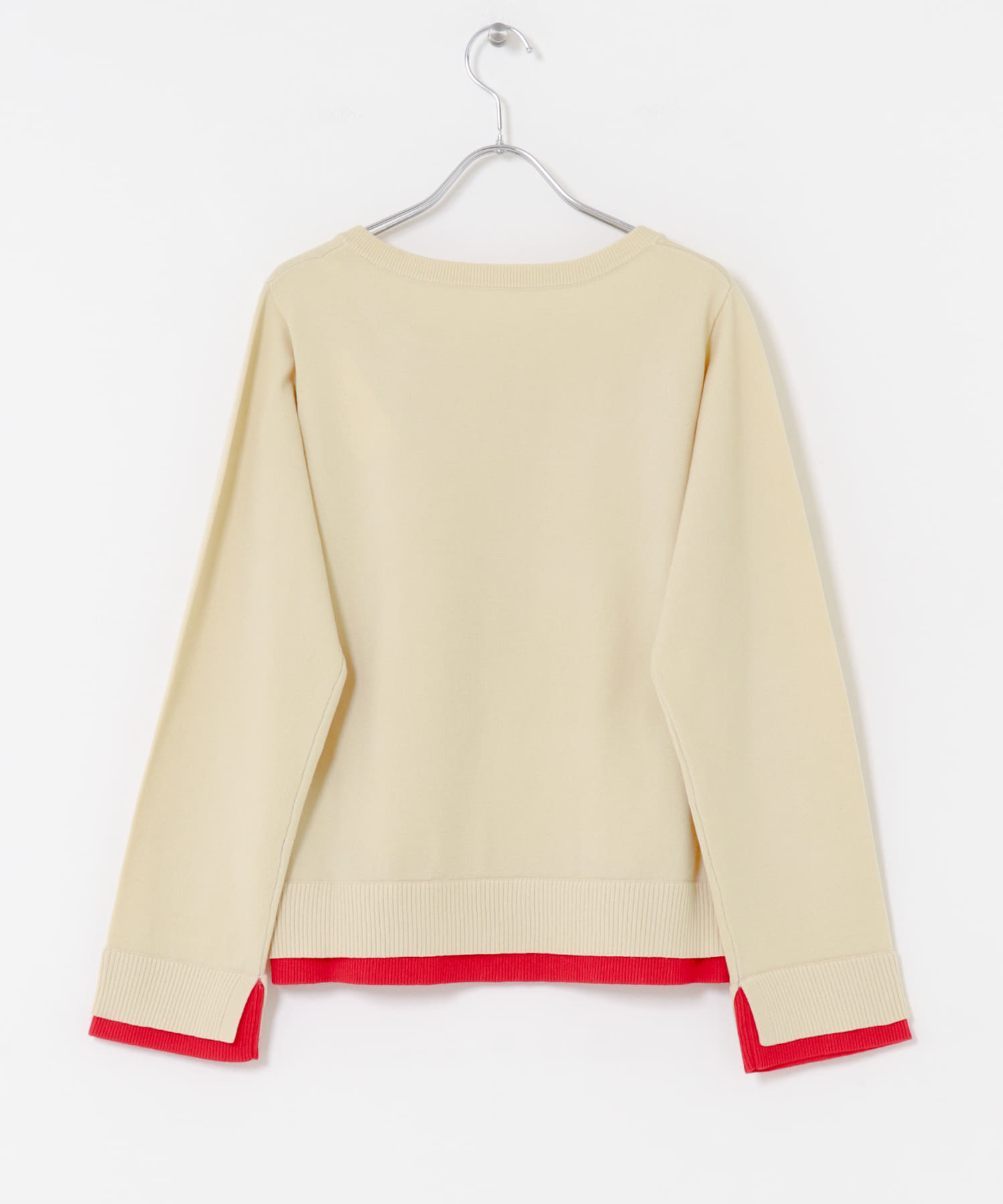 ヘンリーネックレイヤードセーター BEG×RED One