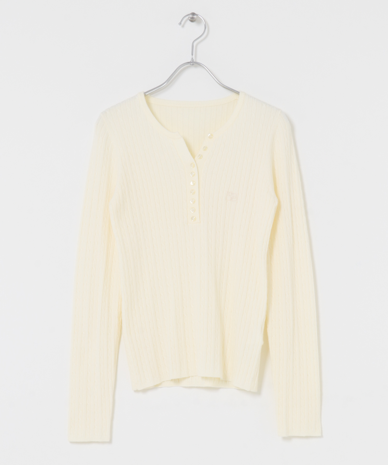 シシュウヘンリーネックミニケーブルセーター IVORY One