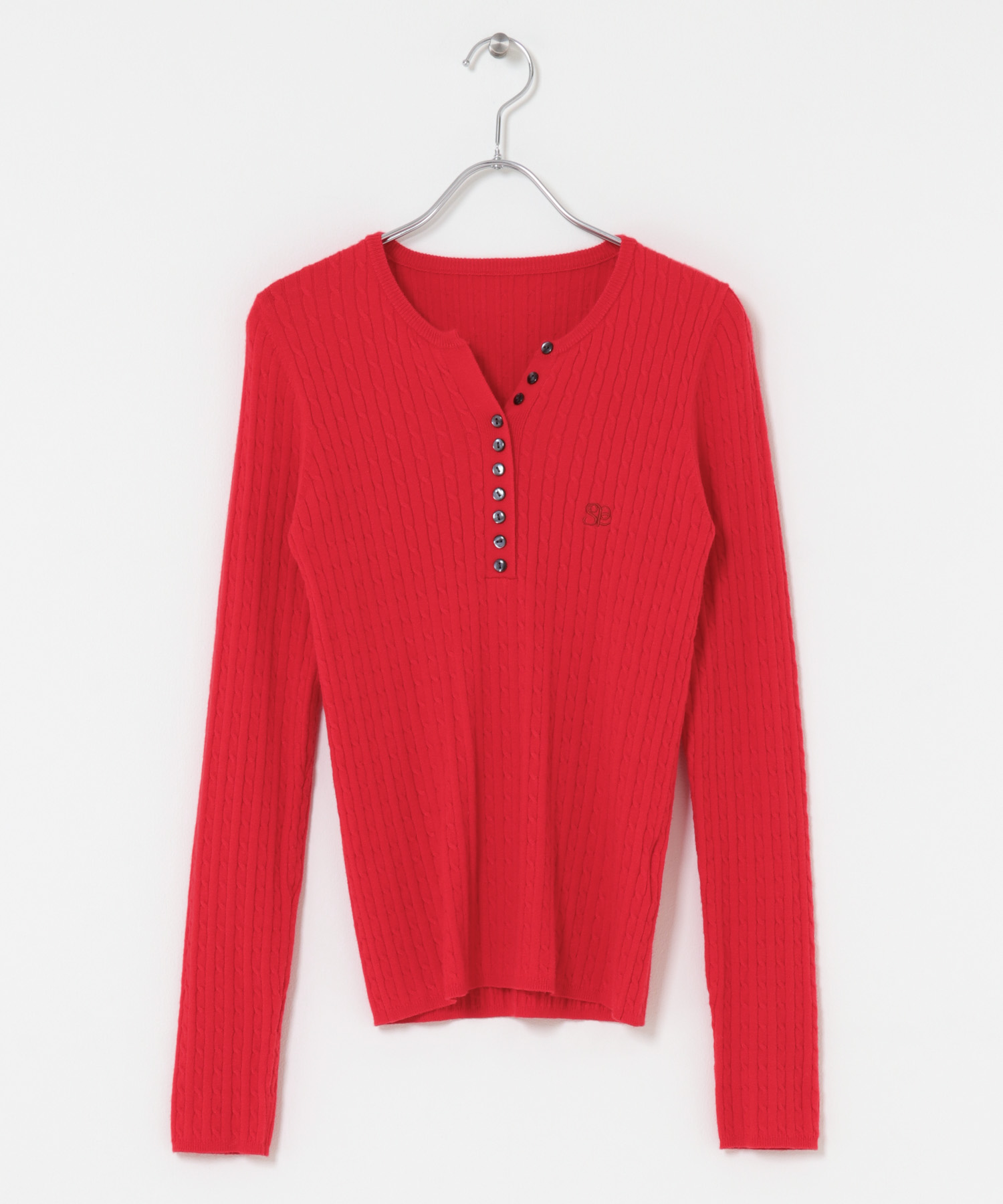 シシュウヘンリーネックミニケーブルセーター RED One