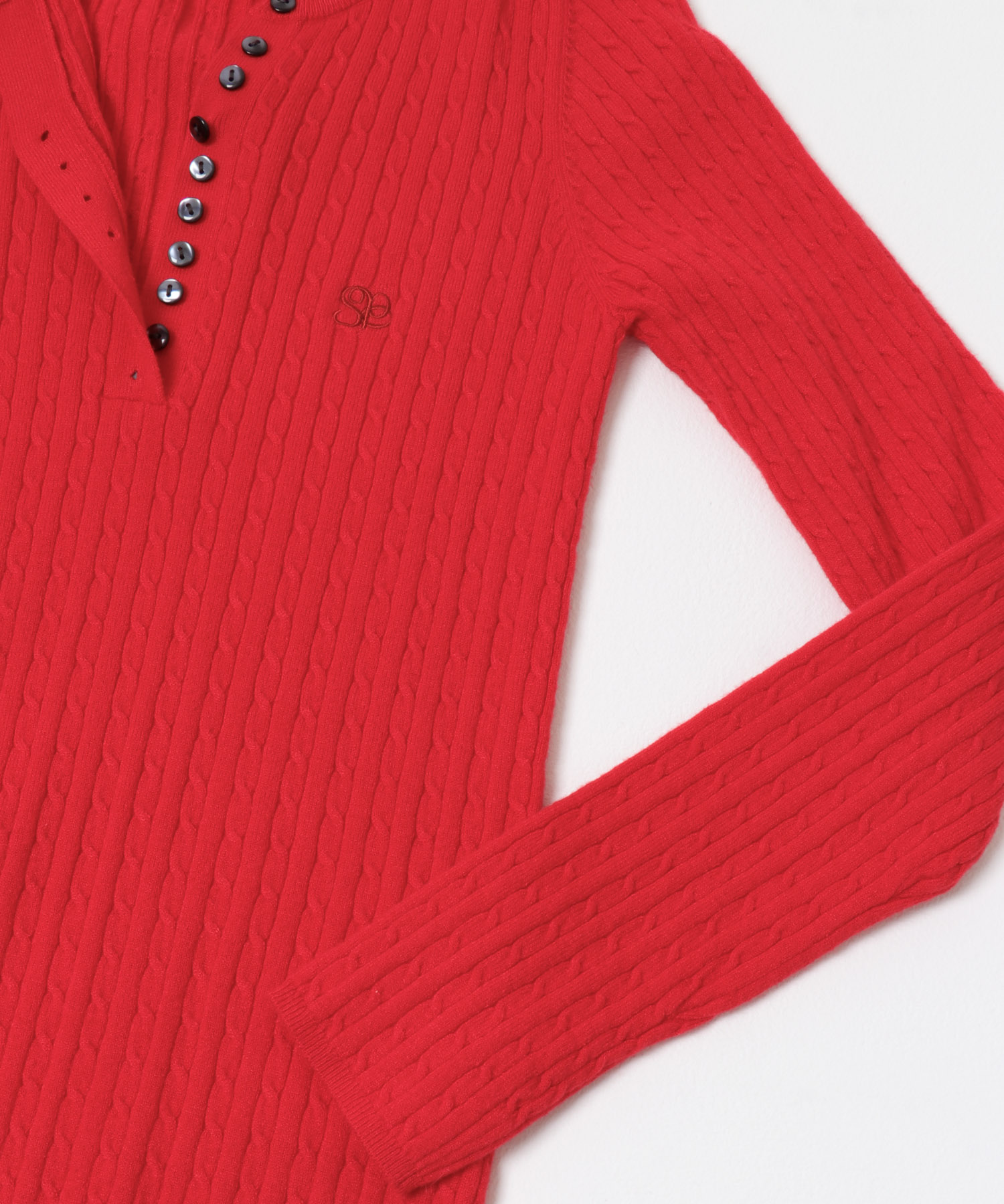 シシュウヘンリーネックミニケーブルセーター RED One