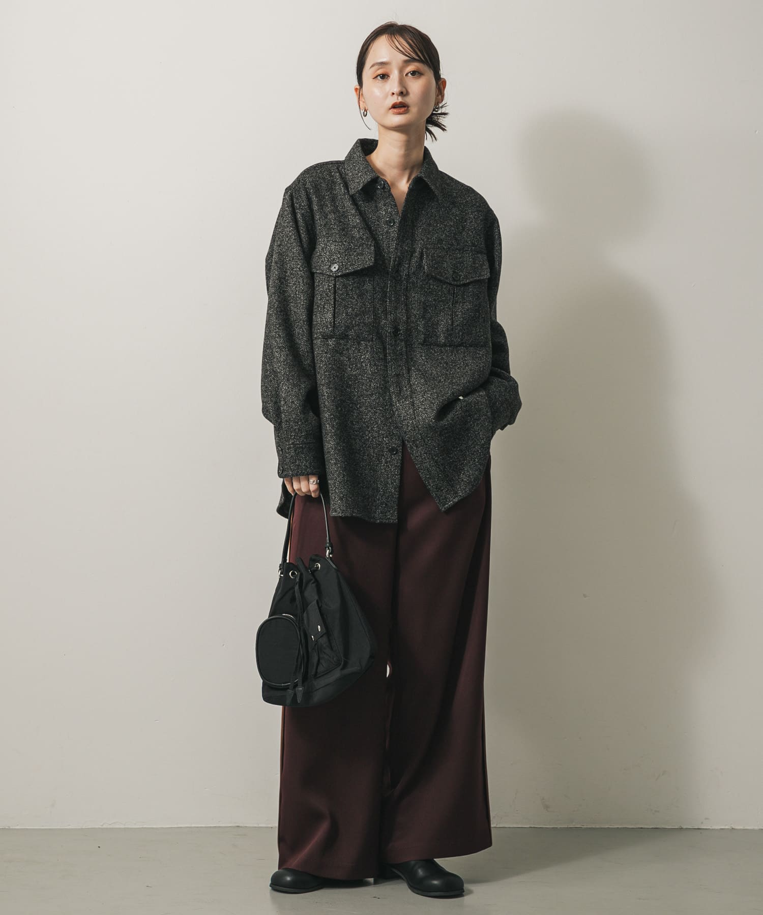 ウールライクオーバーシャツ BLK×GRY One
