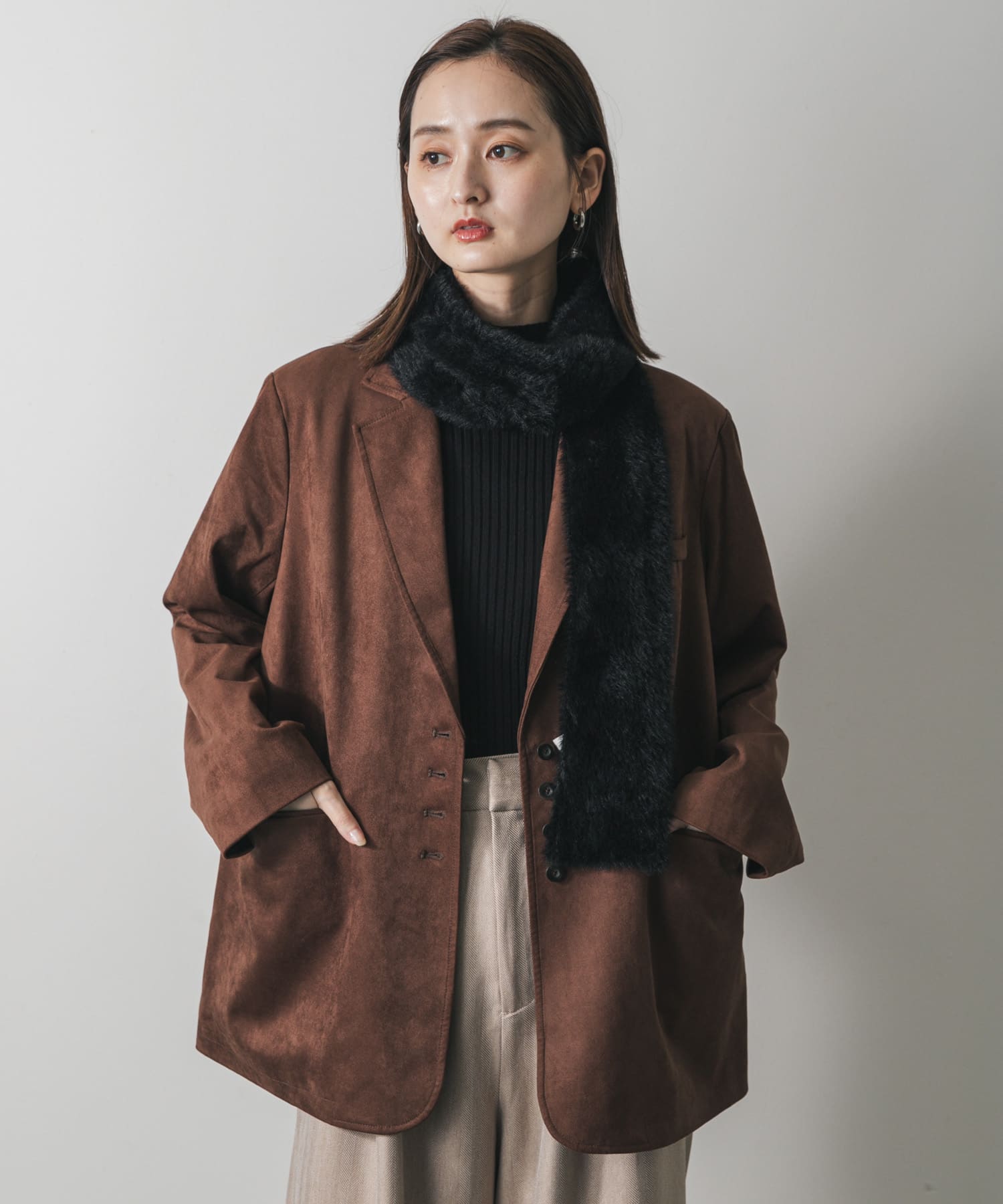 シャギーナローストール BLACK one