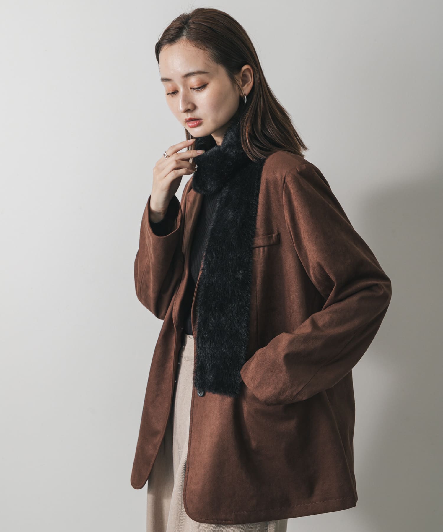 シャギーナローストール BLACK one