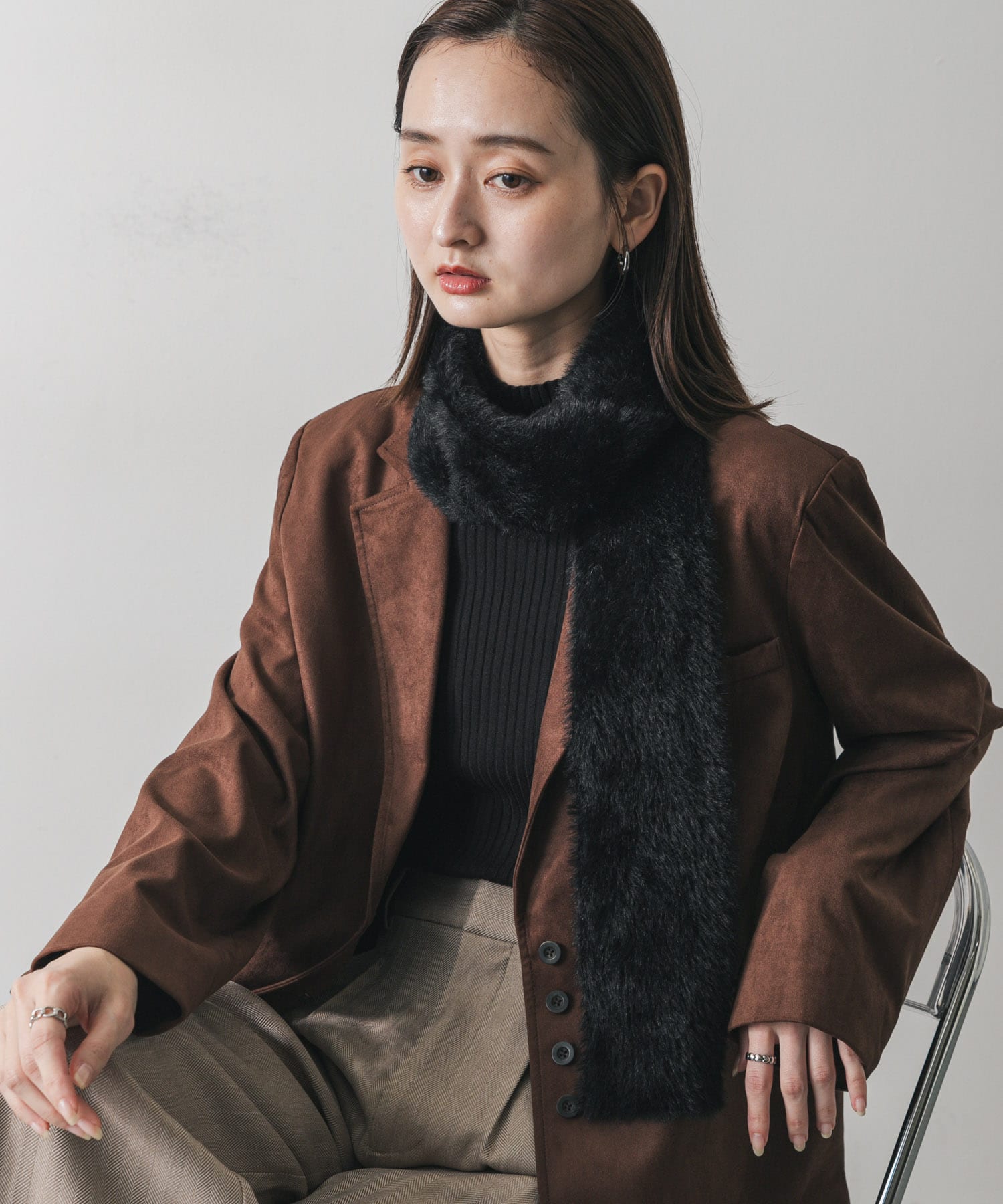 シャギーナローストール BLACK one