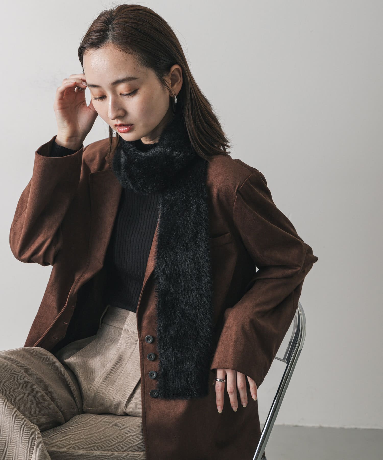 シャギーナローストール BLACK one