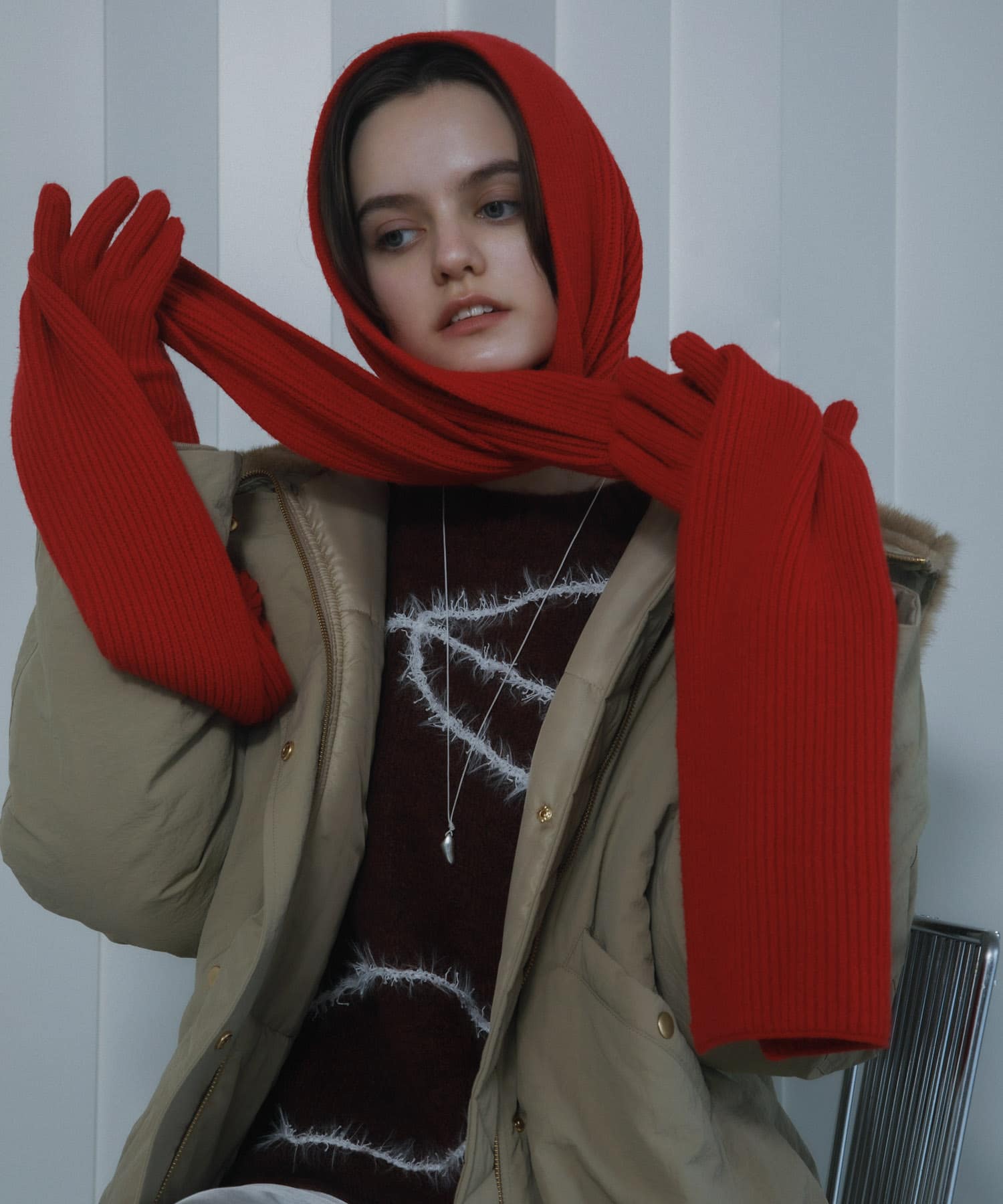 モチモチニットストール RED one