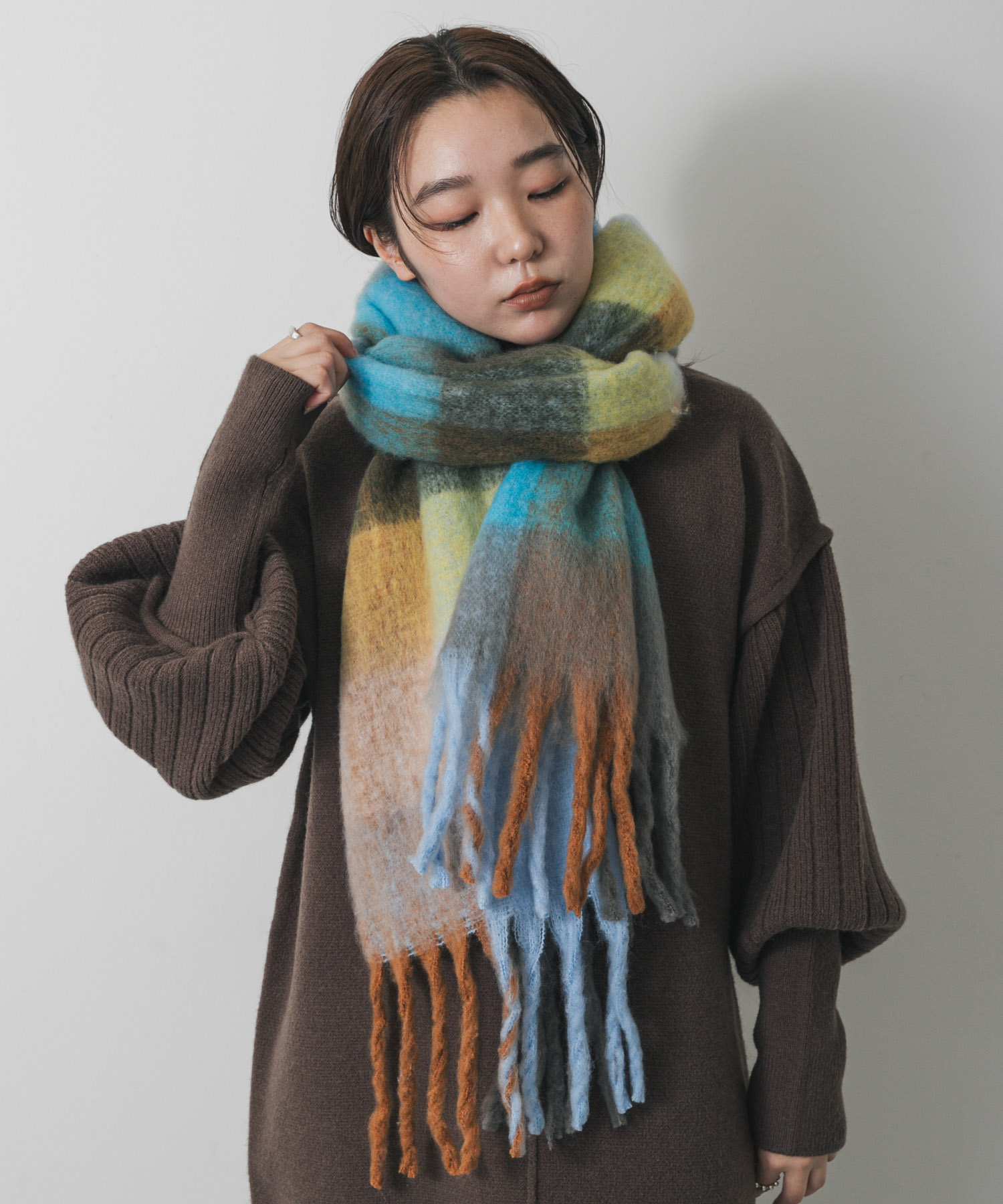 ボリュームチェックストール BLUE One