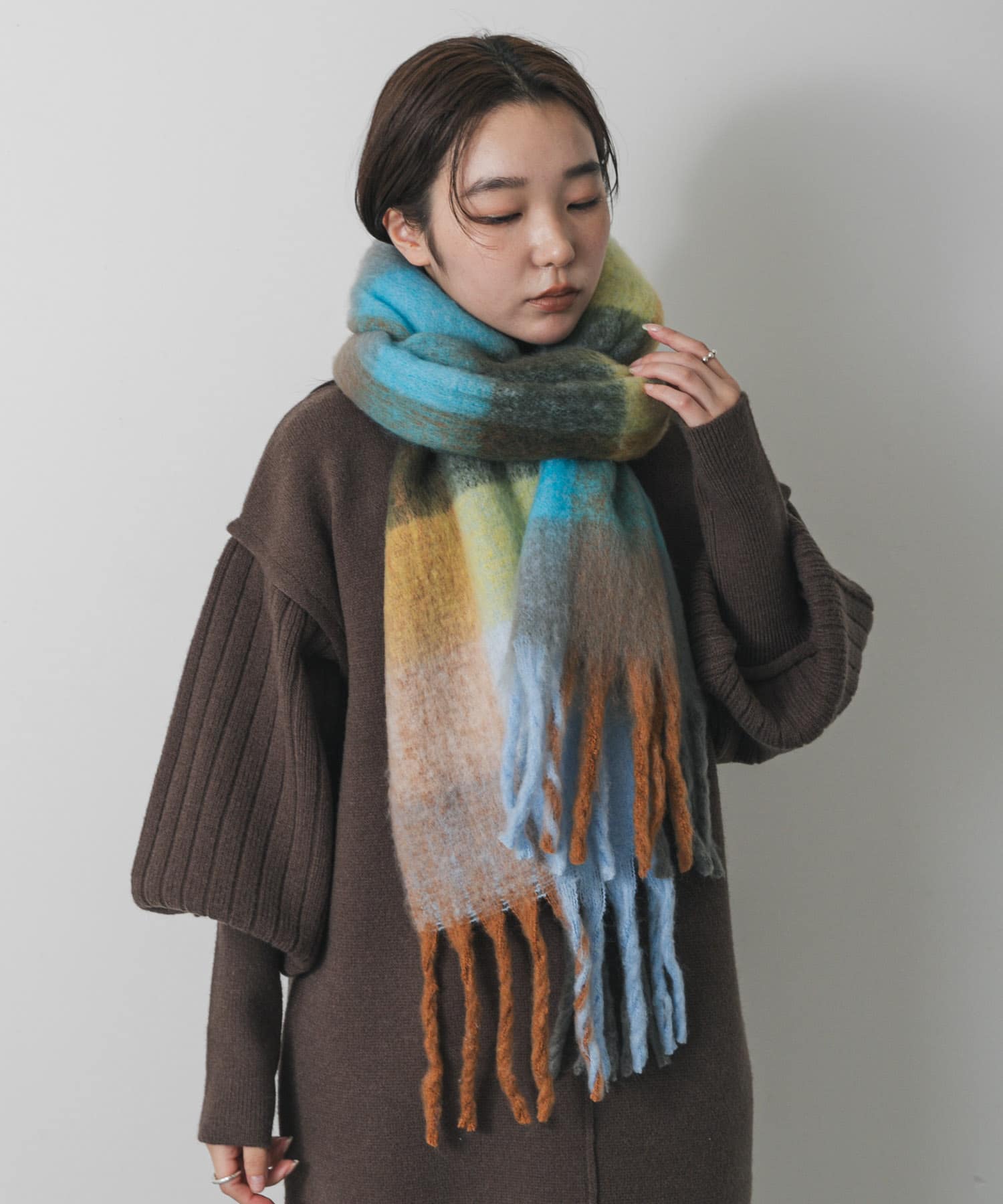 ボリュームチェックストール BLUE One