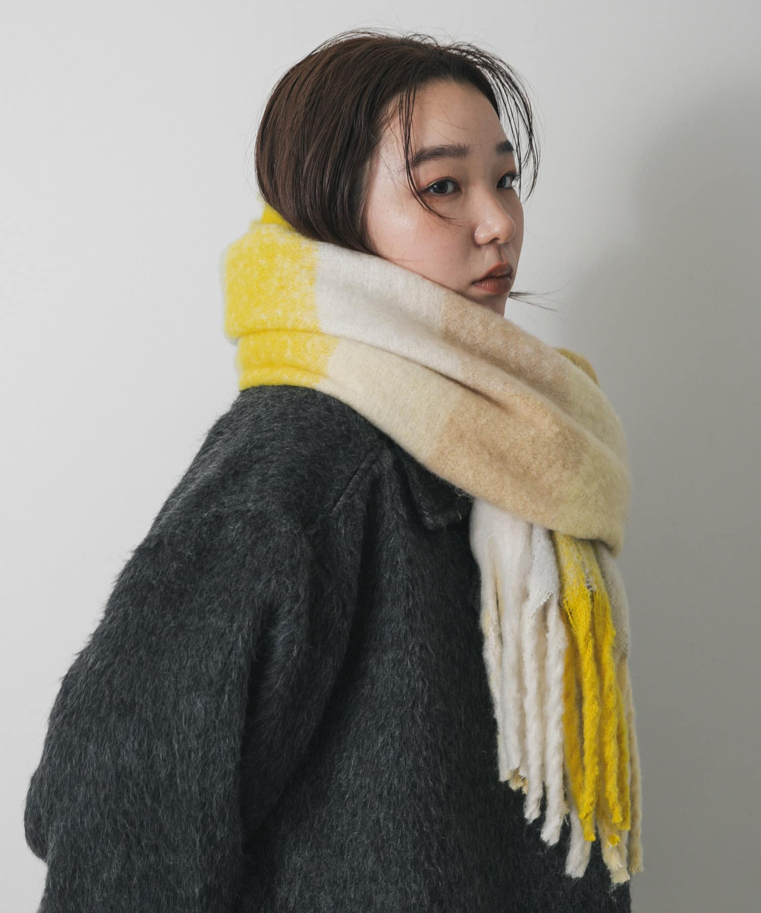 ボリュームチェックストール YELLOW One