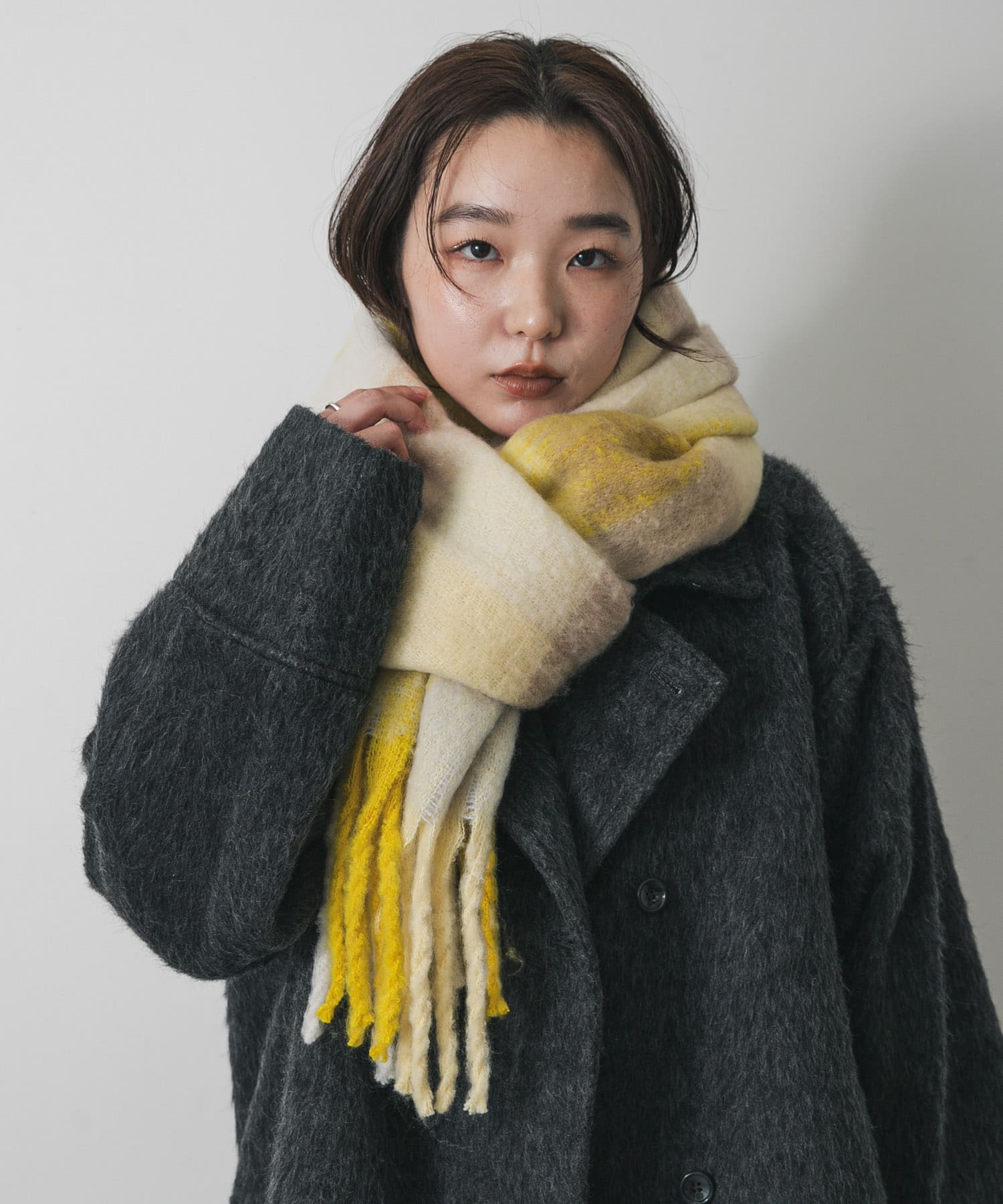ボリュームチェックストール YELLOW One