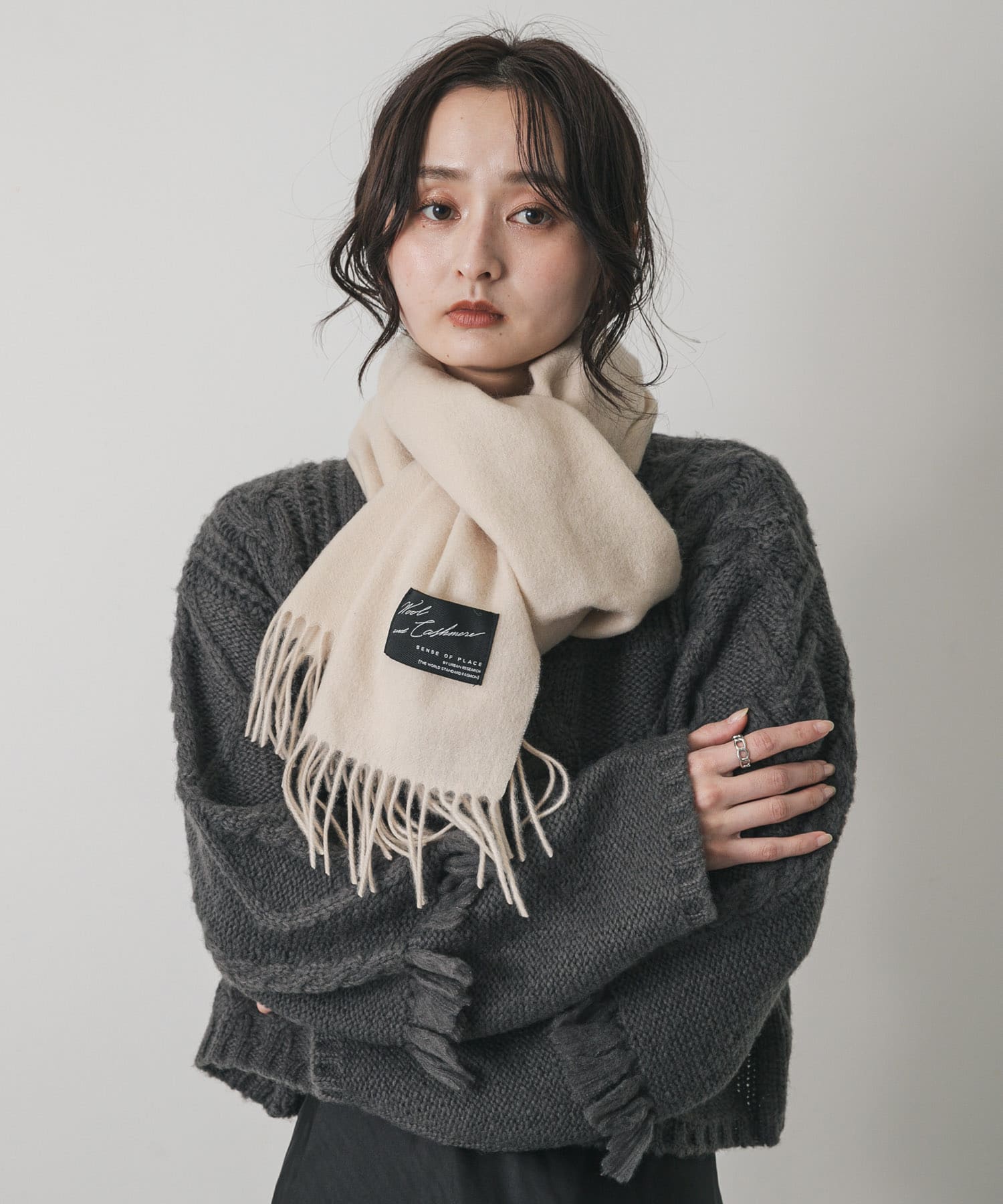 カシミヤミックスウールストール IVORY one