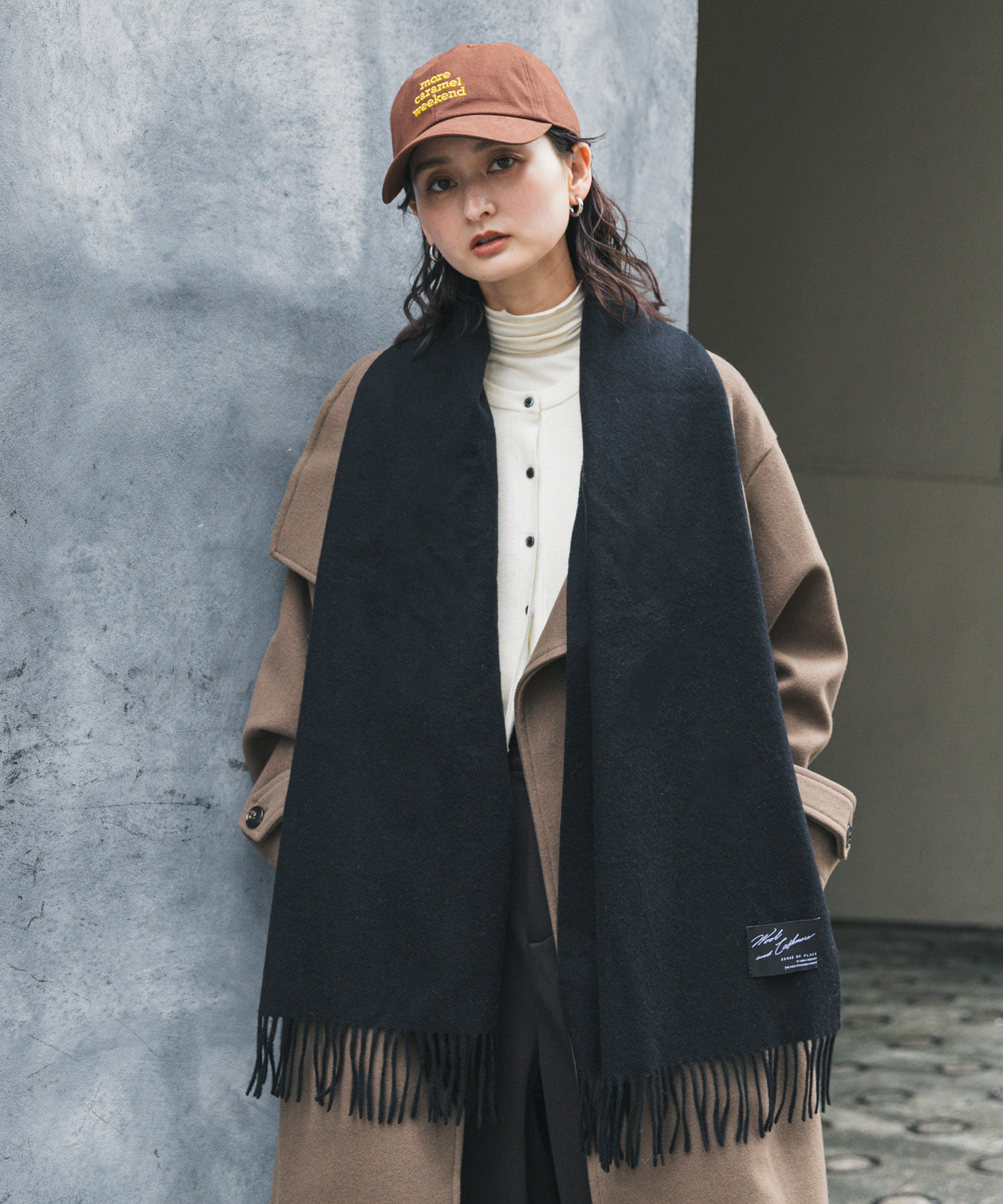 カシミヤミックスウールストール BLACK one