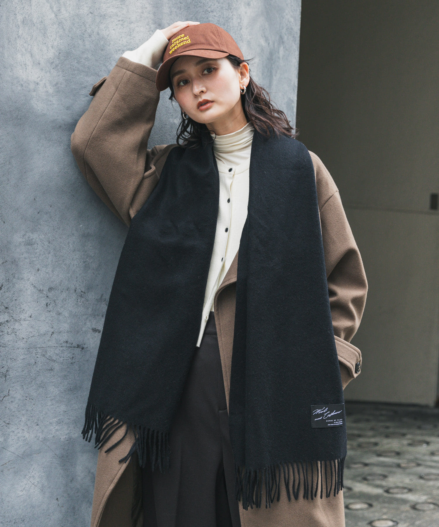 カシミヤミックスウールストール BLACK one