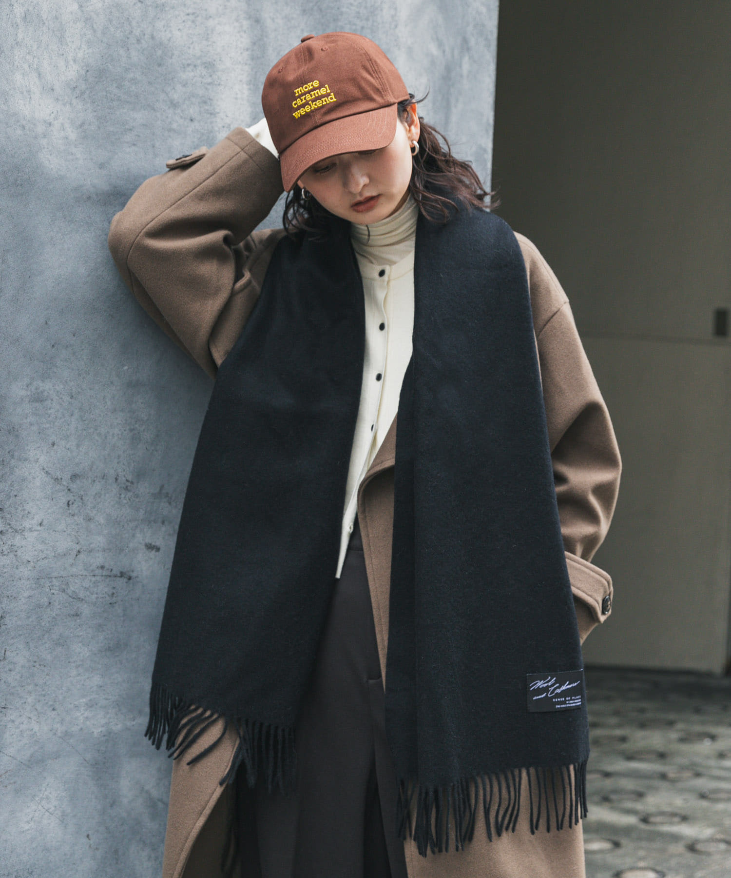 カシミヤミックスウールストール BLACK one