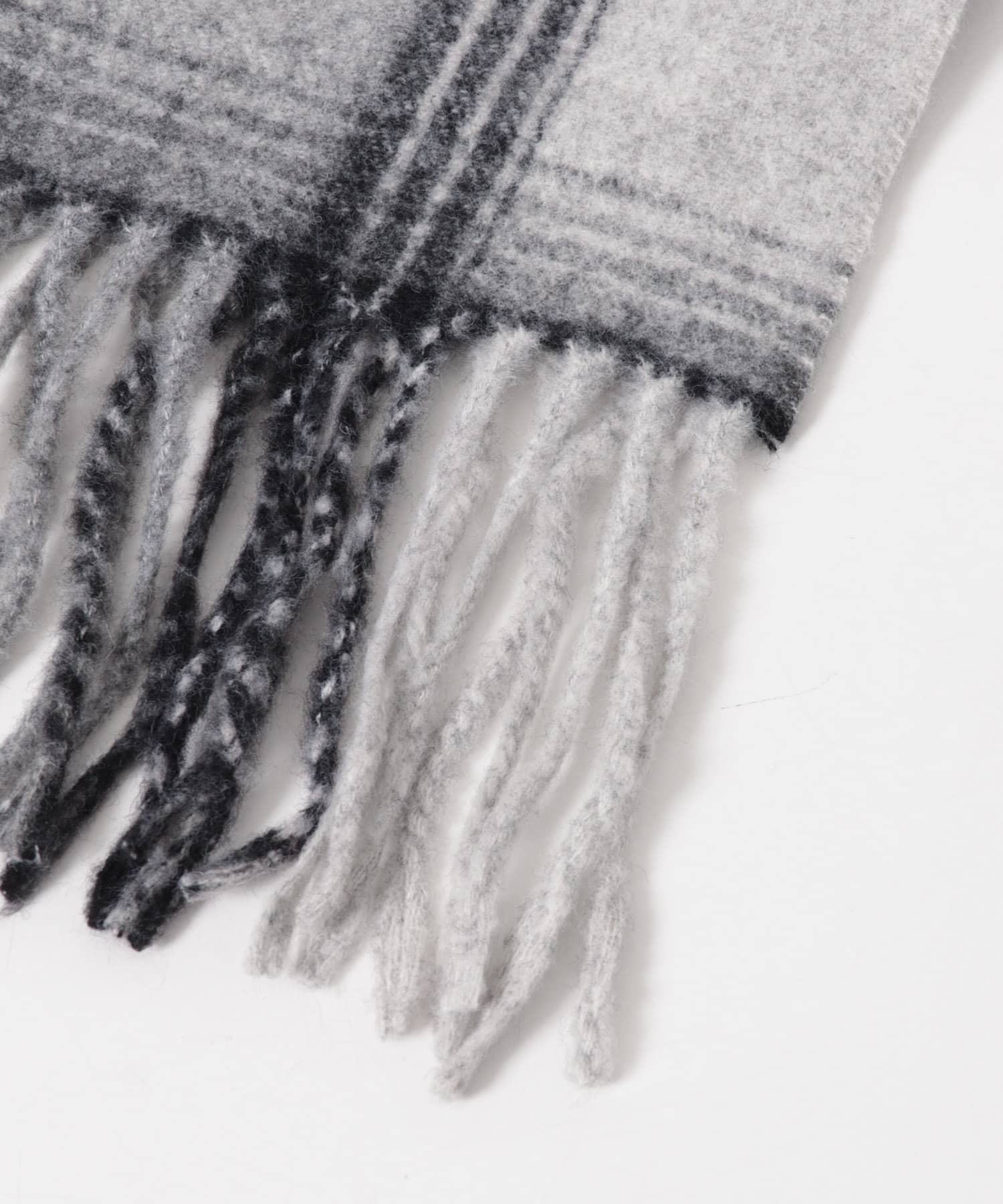 チェックフリンジストール BLK×GRY One