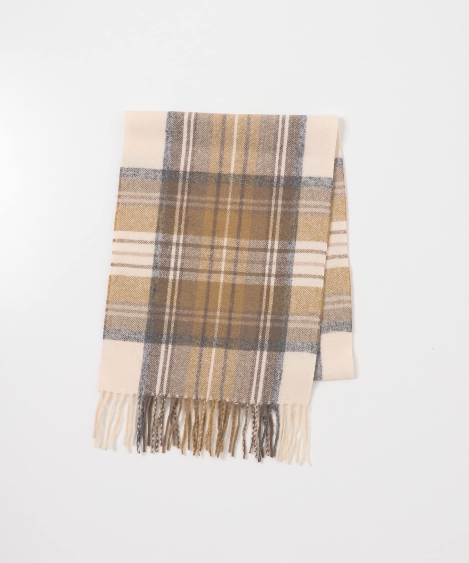 チェックフリンジストール BRN×BEG One