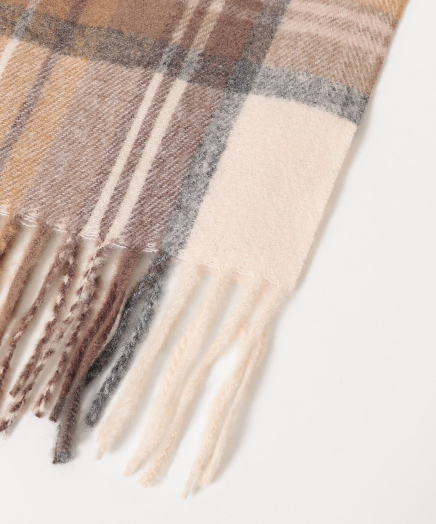 チェックフリンジストール BRN×BEG One