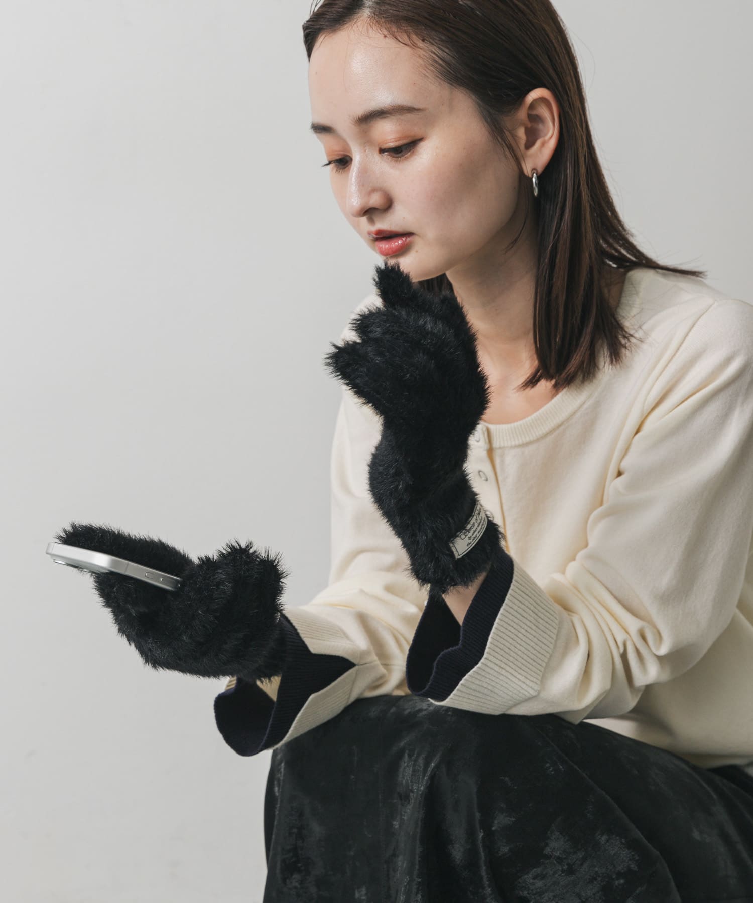 シャギーニットグローブ BLACK one
