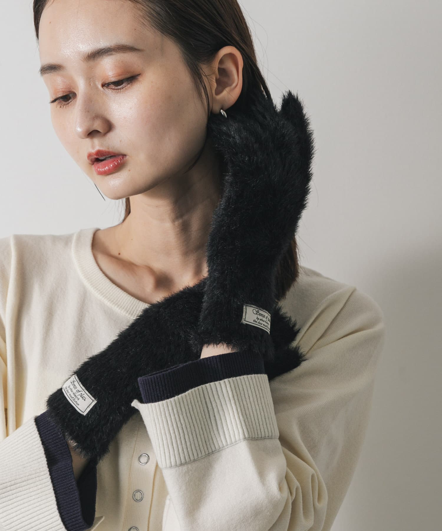 シャギーニットグローブ BLACK one