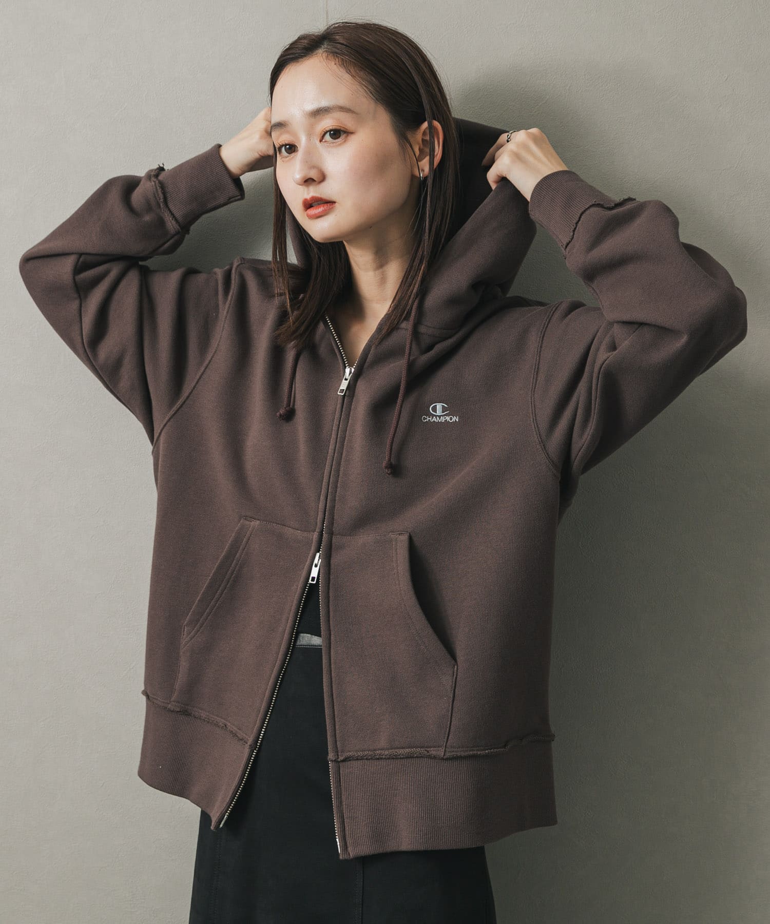別注』Champion×SENSE OF PLACE ジップパーカー(one OATMEAL