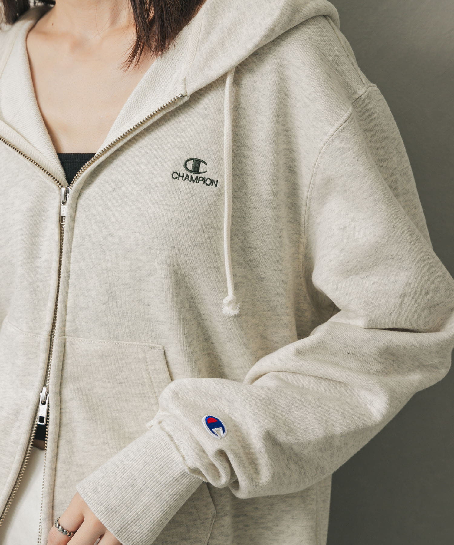 別注』Champion×SENSE OF PLACE ジップパーカー(one OATMEAL