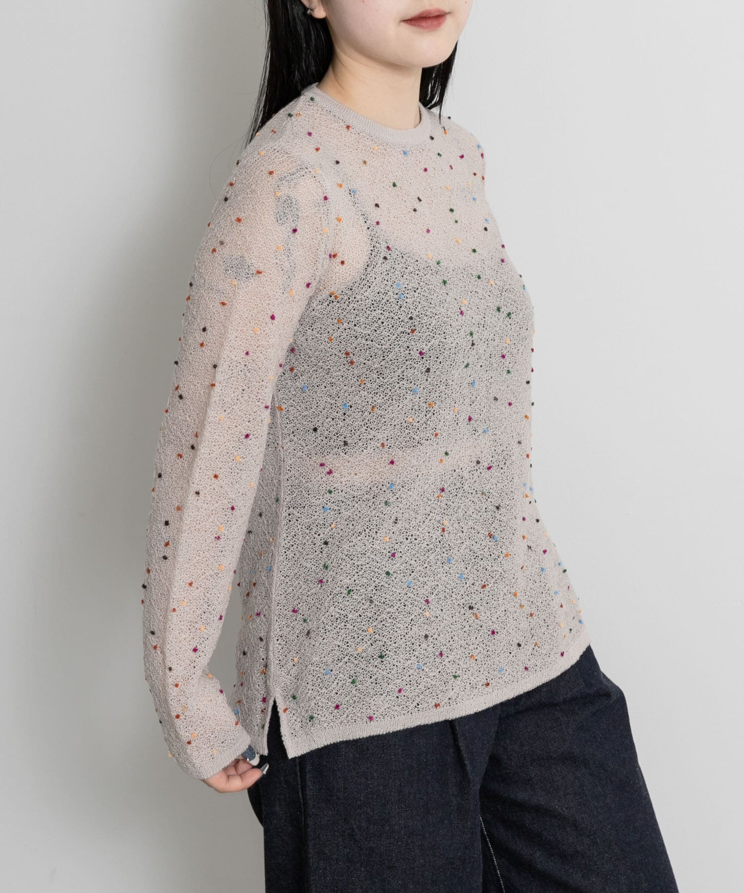 米富繊維　POMPON SHEER KNIT PULLOVER