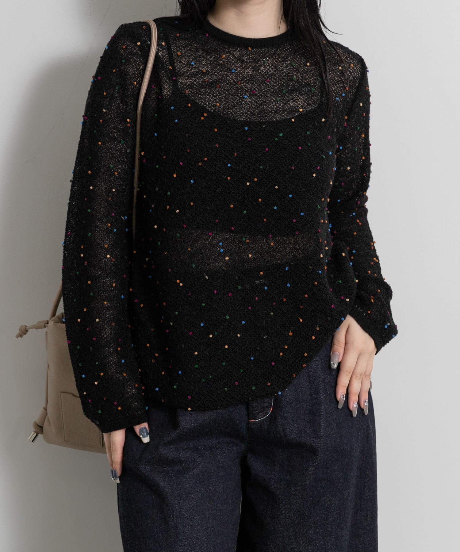 米富繊維　POMPON SHEER KNIT PULLOVER