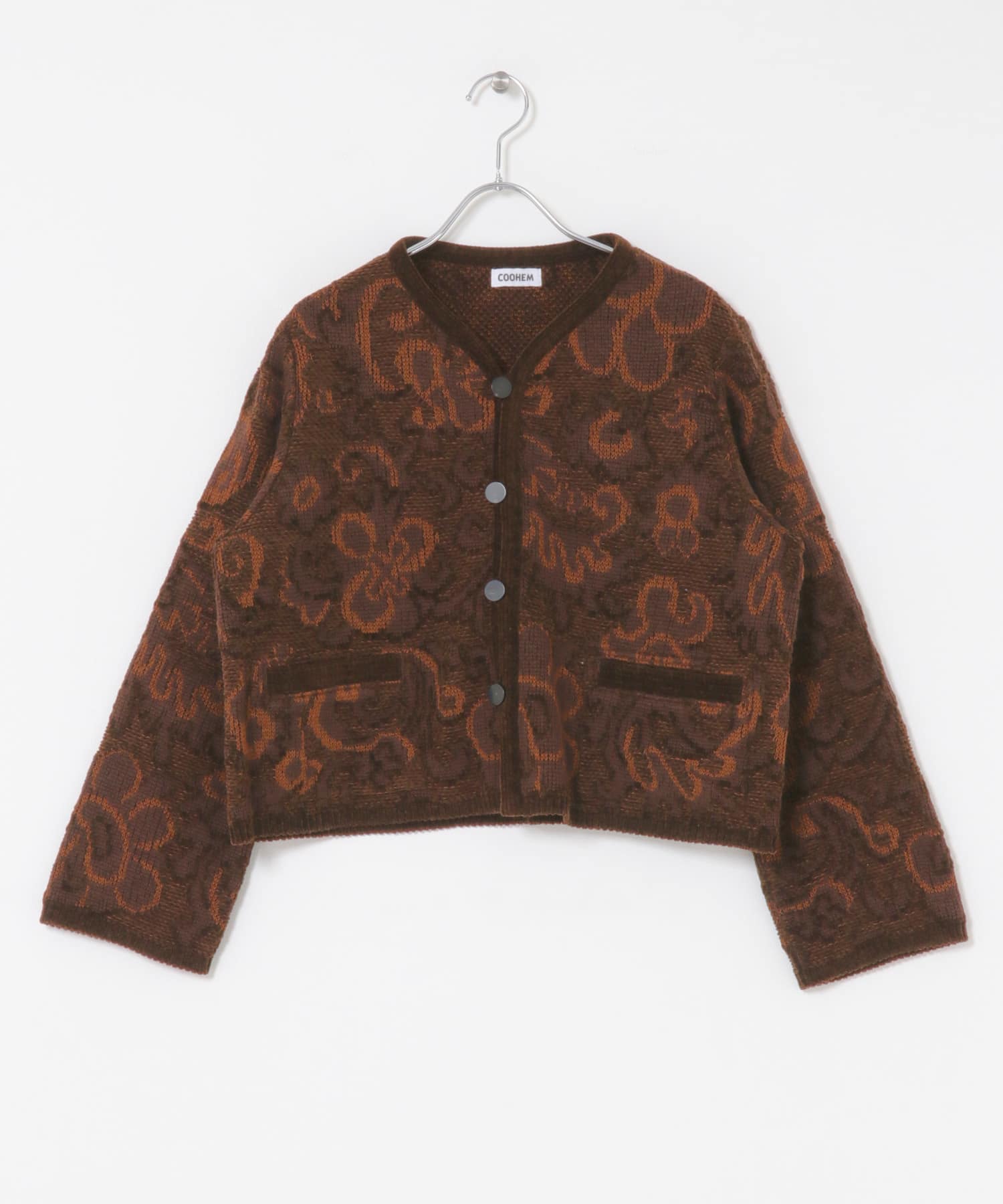 米富繊維　GOBELIN JACQUARD KNIT JACKET BROWN FREE