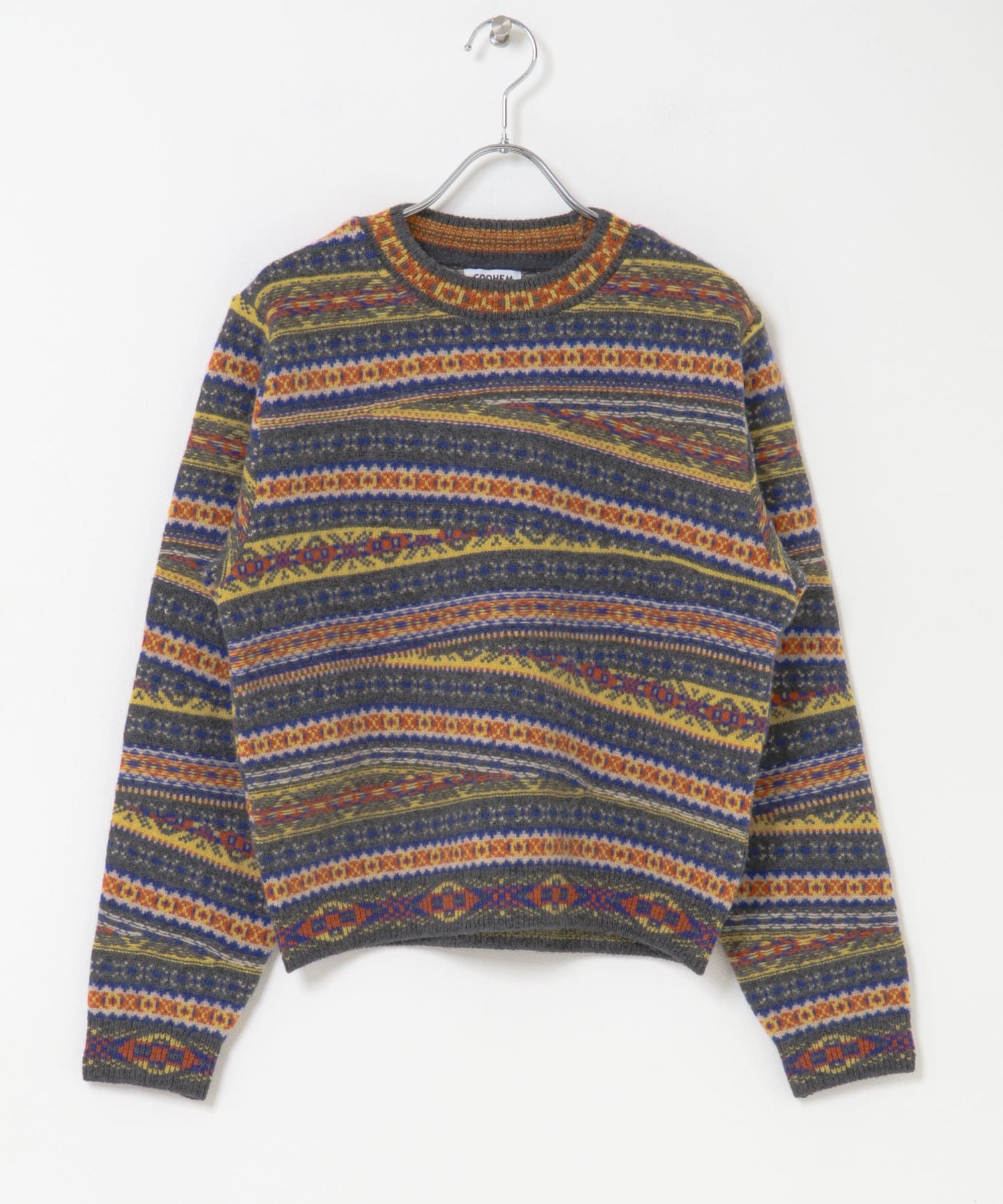 米富繊維　CRAZY FAIR ISLE KNIT PULLOVER GRAY FREE