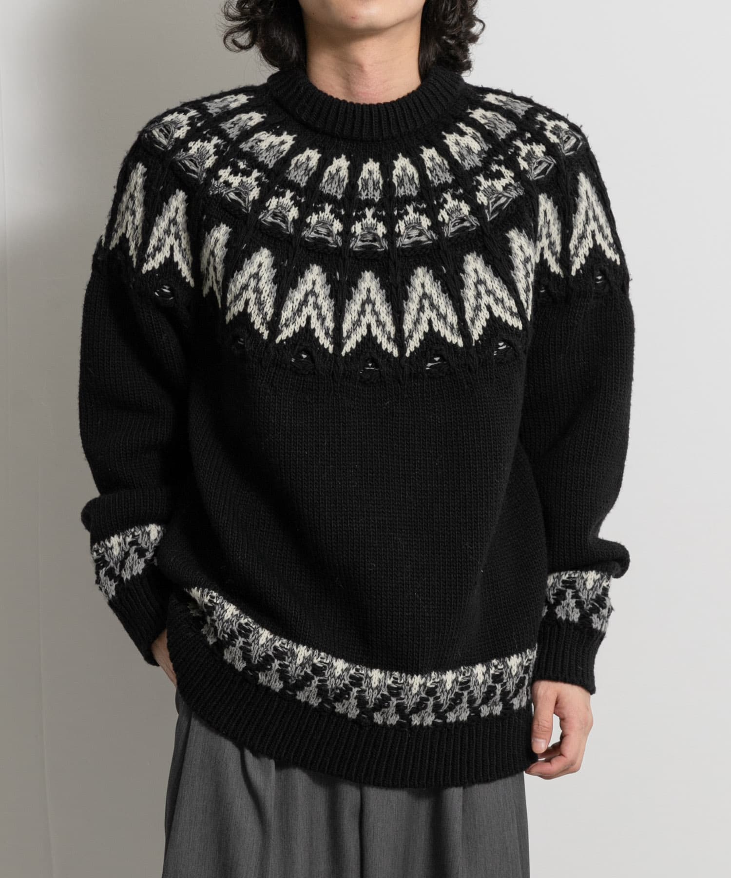 米富繊維 KOUHEN NORDIC KNIT PULLOVER(L BLACK): トップス｜URBAN
