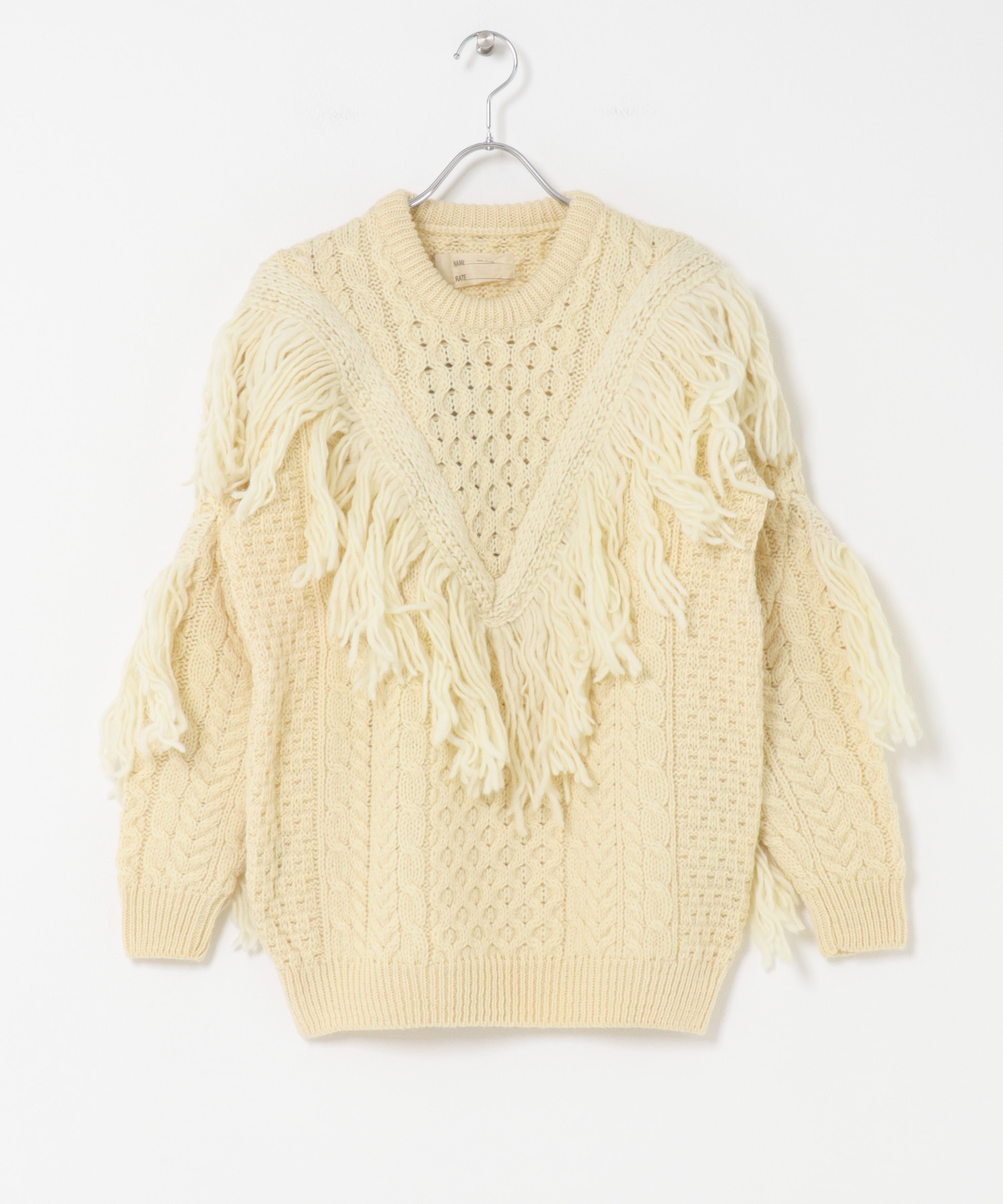 77circa　make v shape fringe fisherman sweater