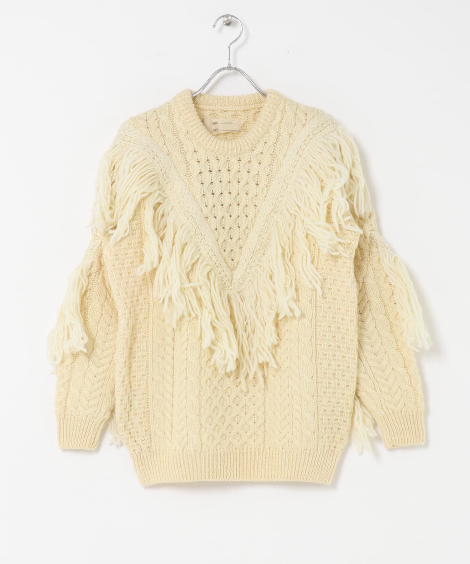 77circa　make v shape fringe fisherman sweater off white1 one