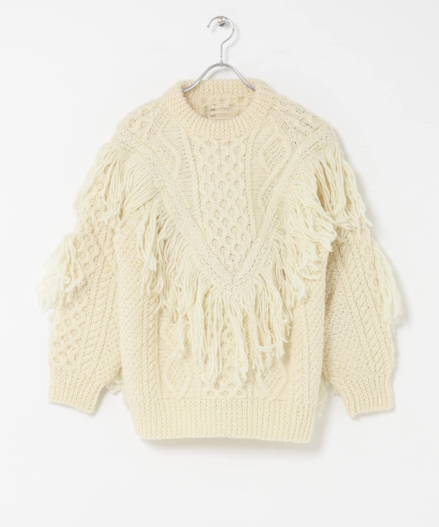 77circa　make v shape fringe fisherman sweater off white3 one
