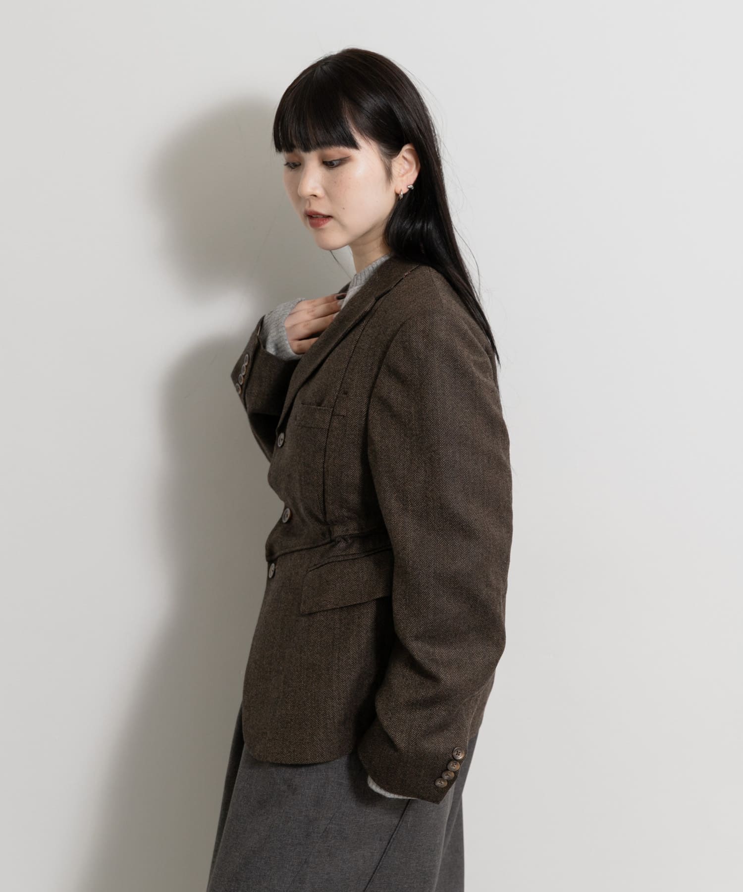 HU　77circa ジャケット 77circa make v shape tweed jacket(one brown1): アウター｜URBAN