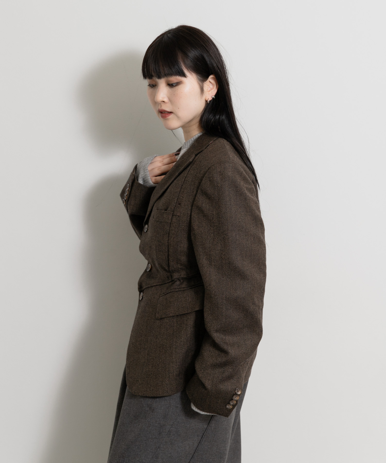 77circa　make v shape tweed jacket