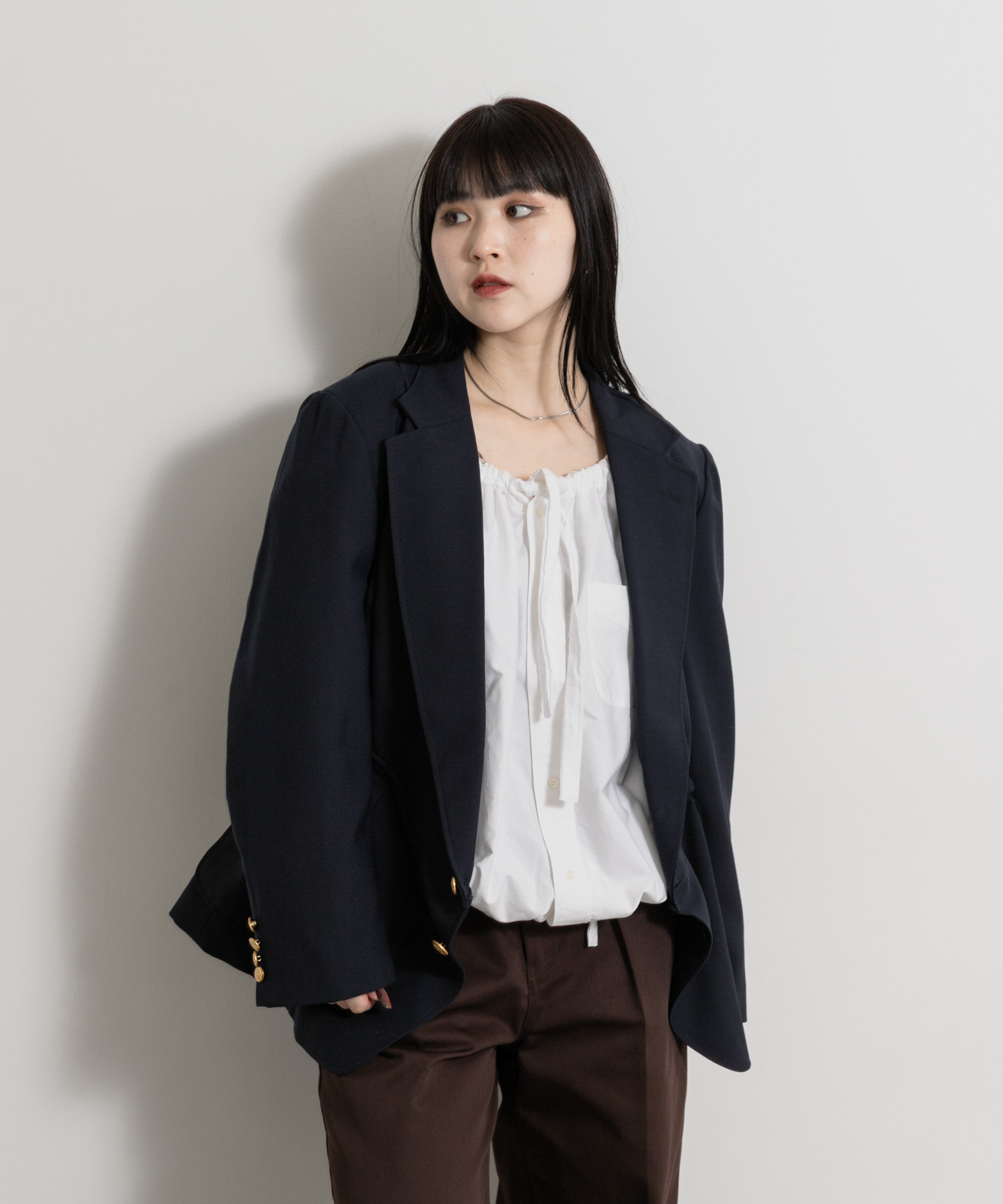 77circa　make v shape navy blazer jacket