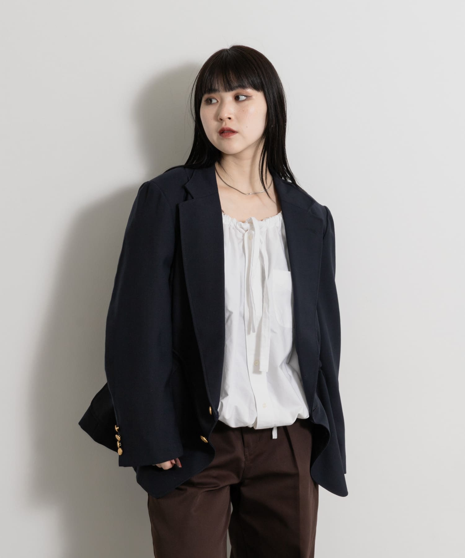 77circa　make v shape navy blazer jacket