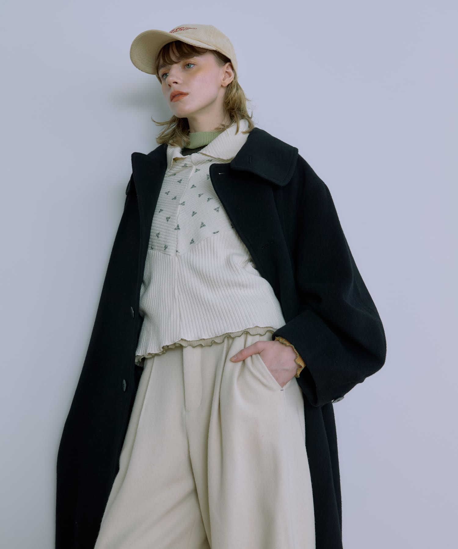 cwtch　WOOL LONG COAT BLACK FREE
