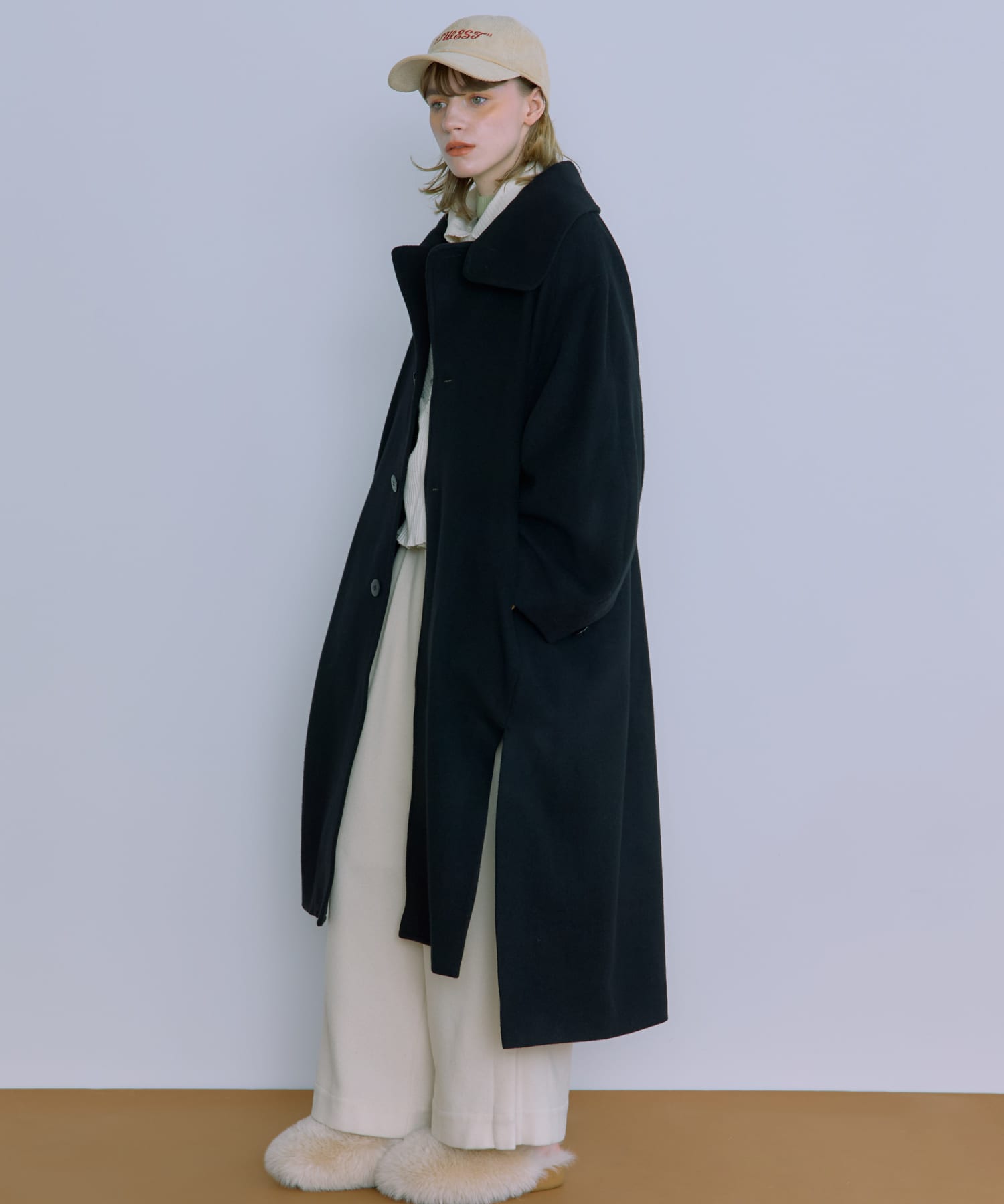 cwtch　WOOL LONG COAT BLACK FREE