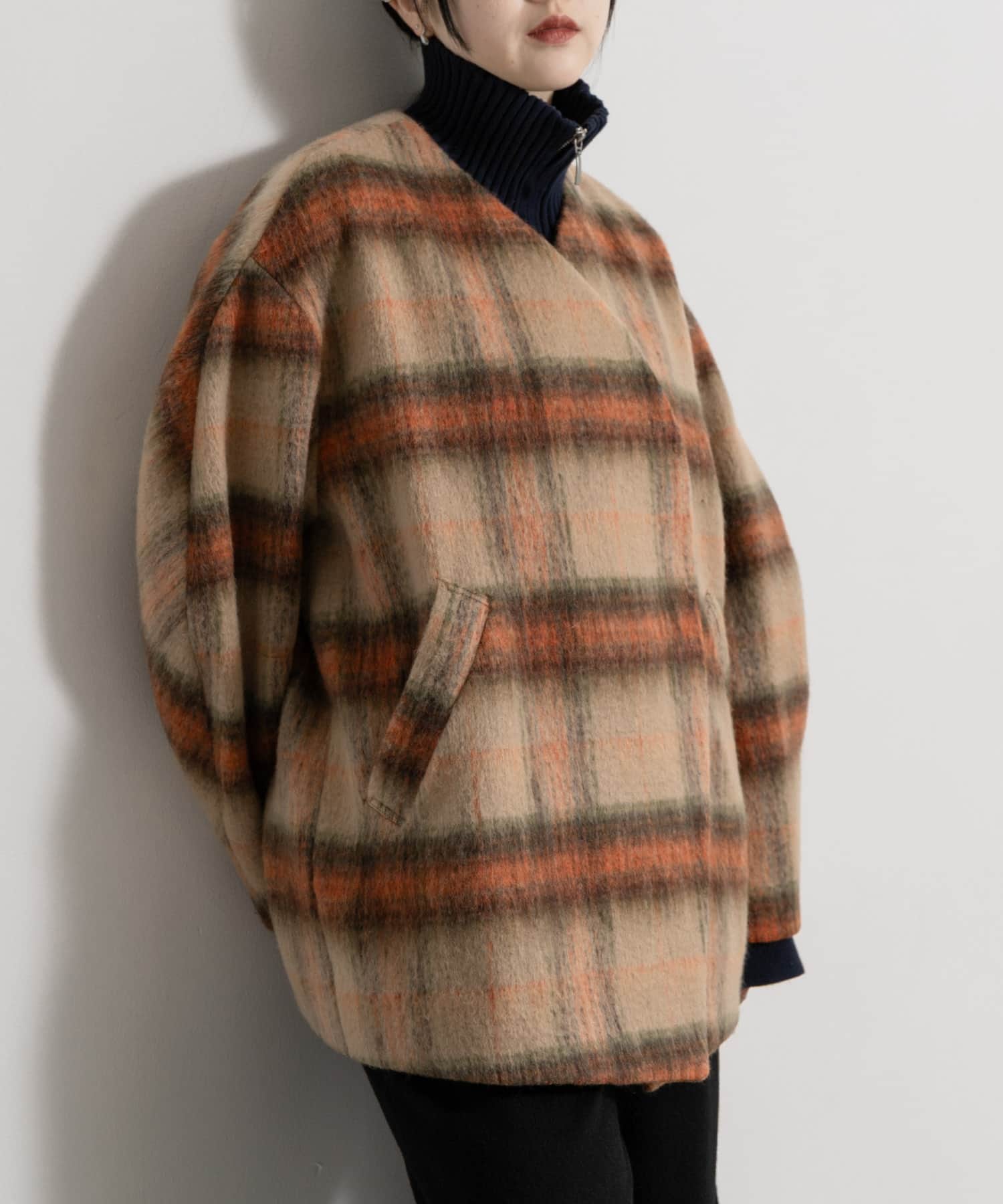 cwtch　CHECK MIDDLE COAT