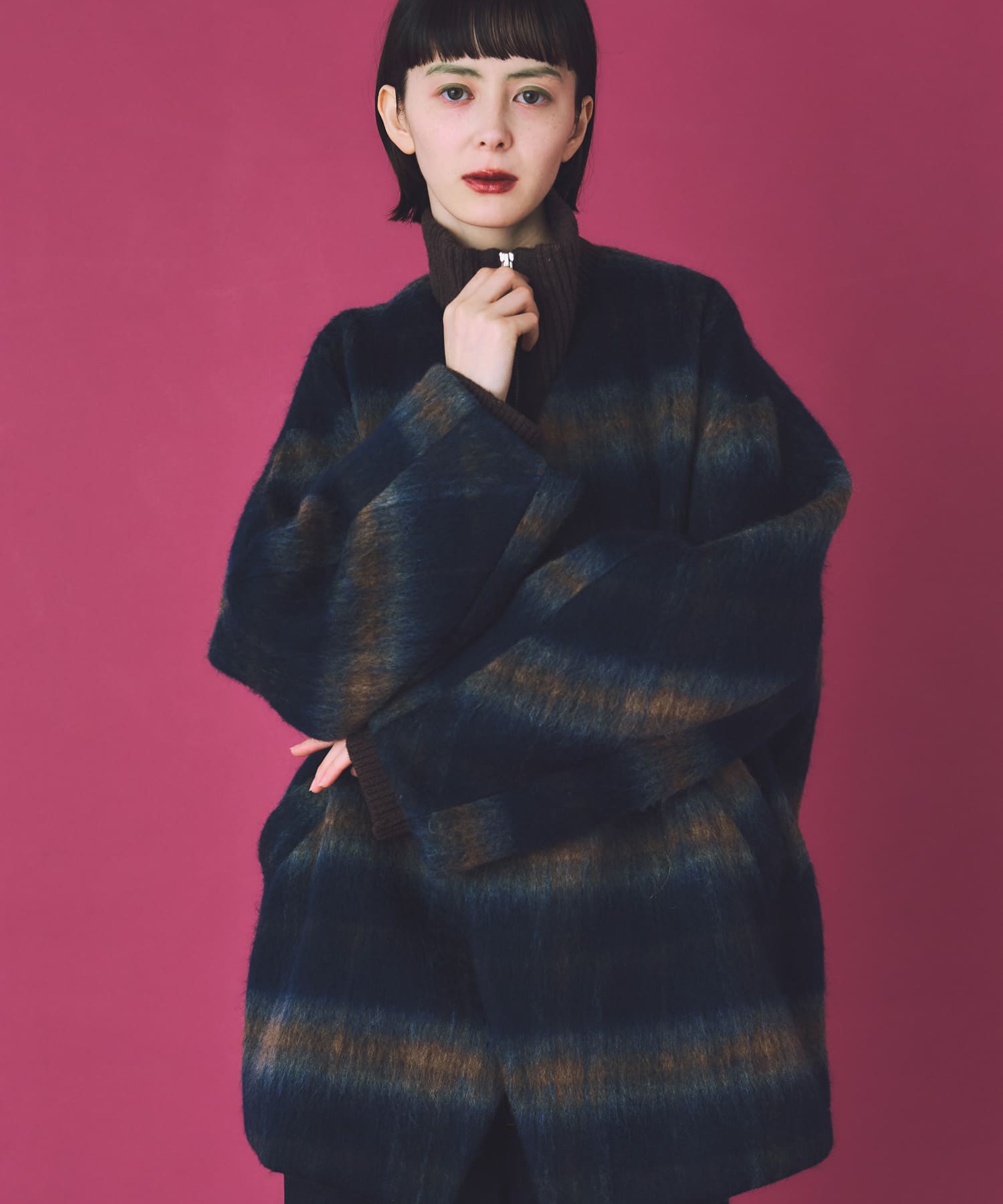 cwtch　CHECK MIDDLE COAT