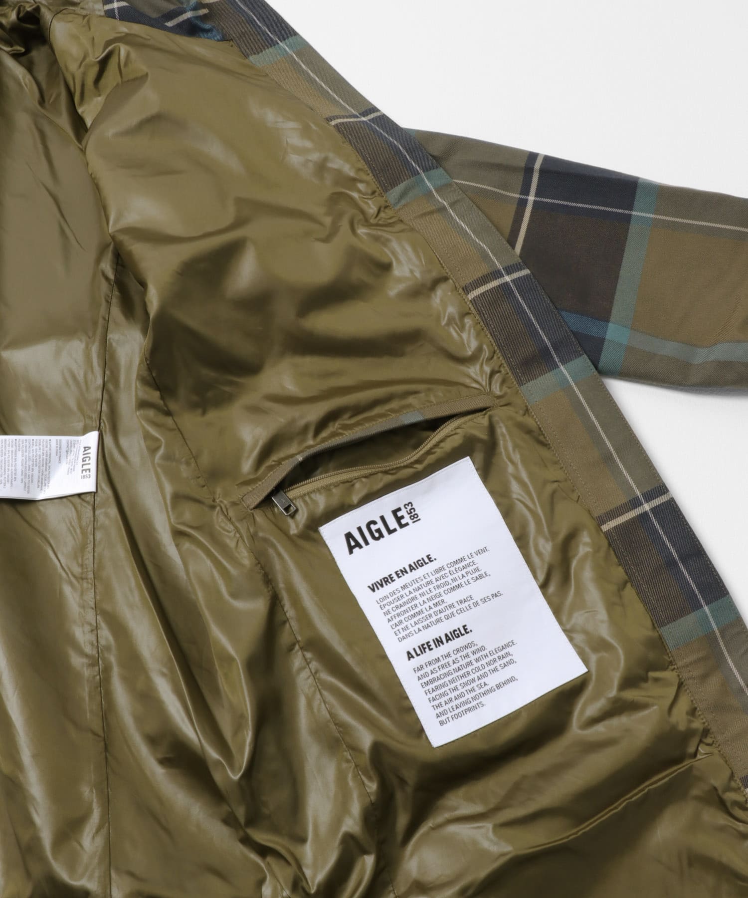 AIGLE　透湿防水 チェックパターンロングジャケット TERRA 34