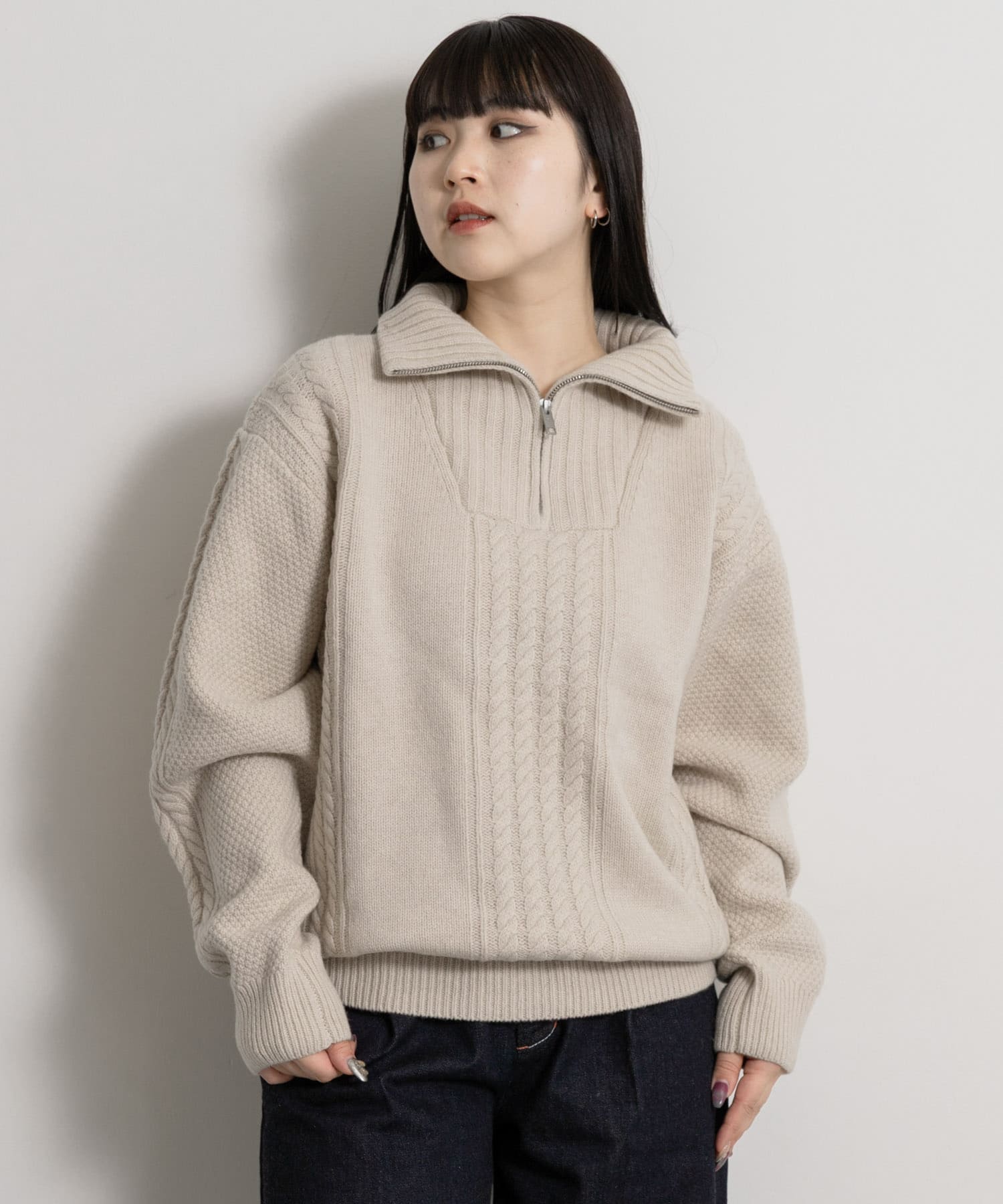 AIGLE　ケーブルニット ハーフジップセーター